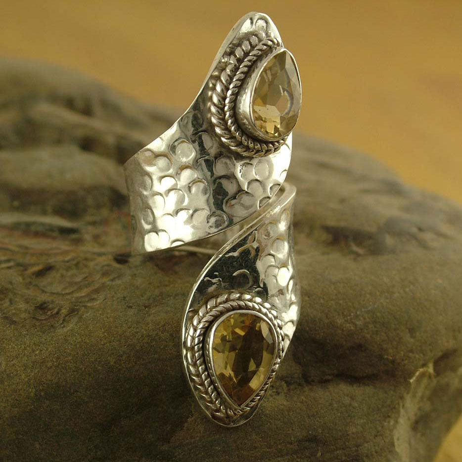 Premium Golden Citrine Sterling Silver Wrap Ring - Elegant Jewelry