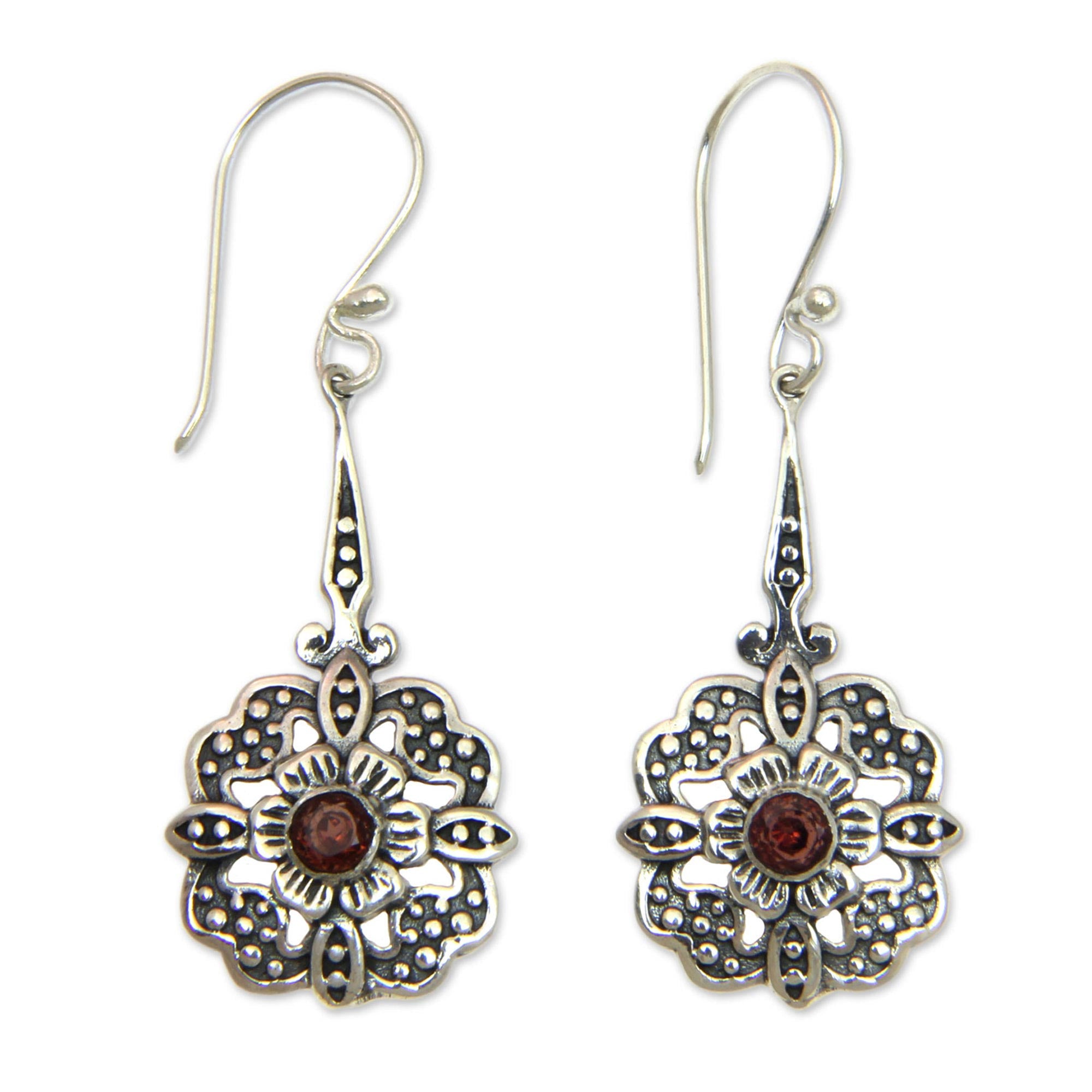 Premium Red Rafflesia Fair Trade Garnet Dangle Earrings - Floral Elegance