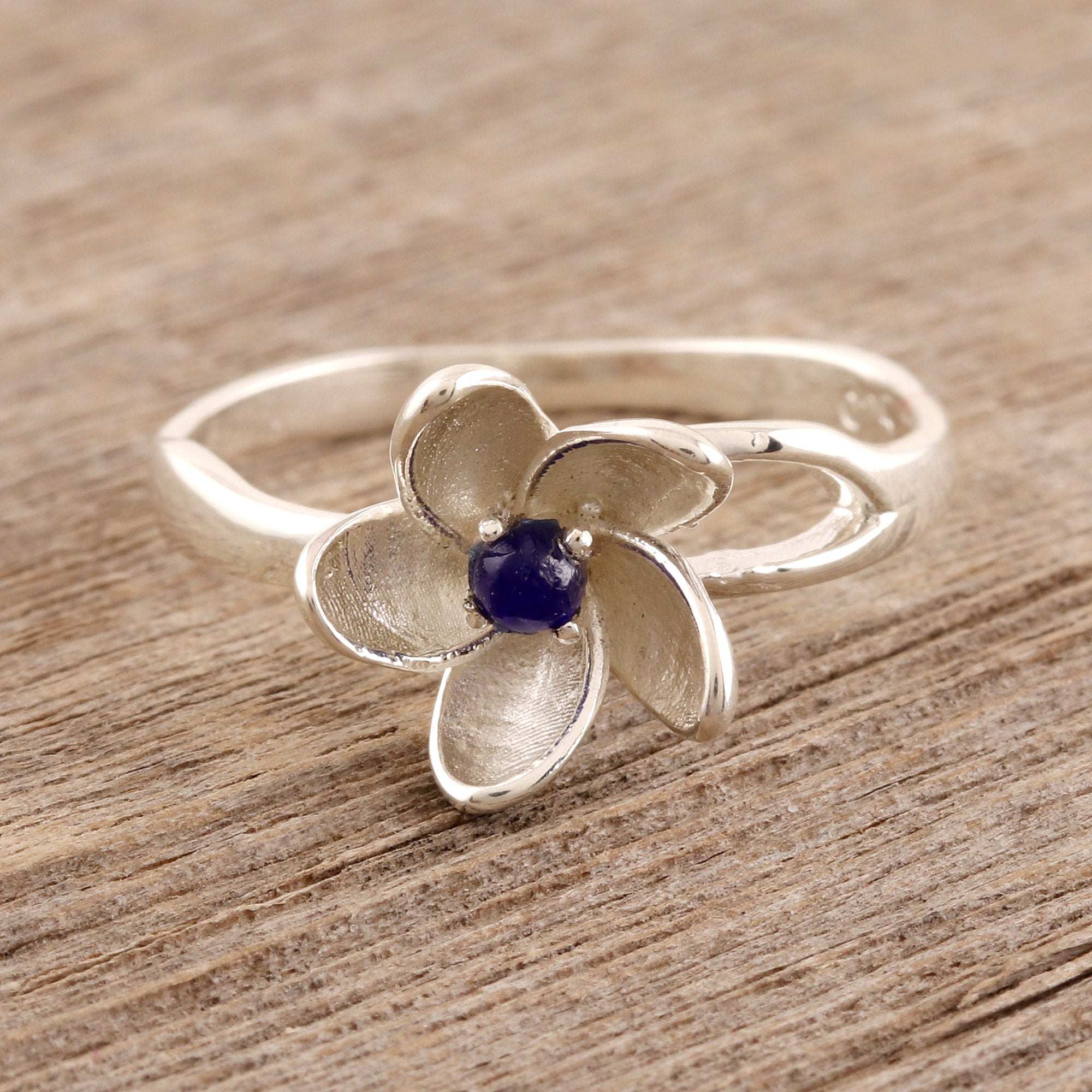 Premium Lapis Lazuli Floral Cocktail Ring - Handcrafted Sterling Silver Jewelry from India