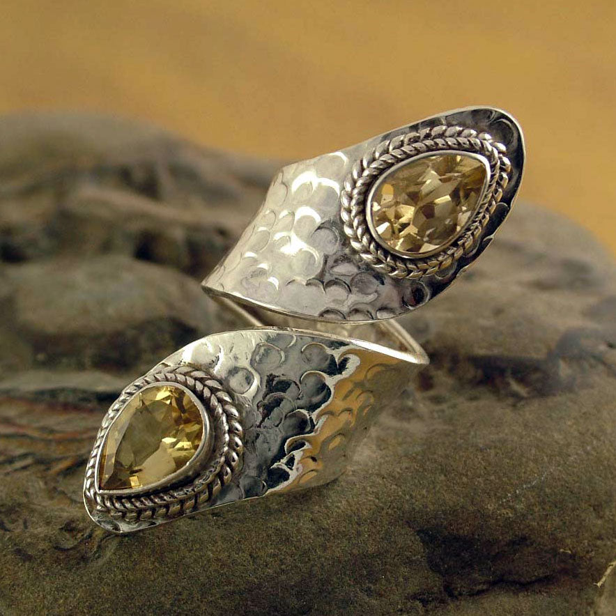 Premium Golden Citrine Sterling Silver Wrap Ring - Elegant Jewelry