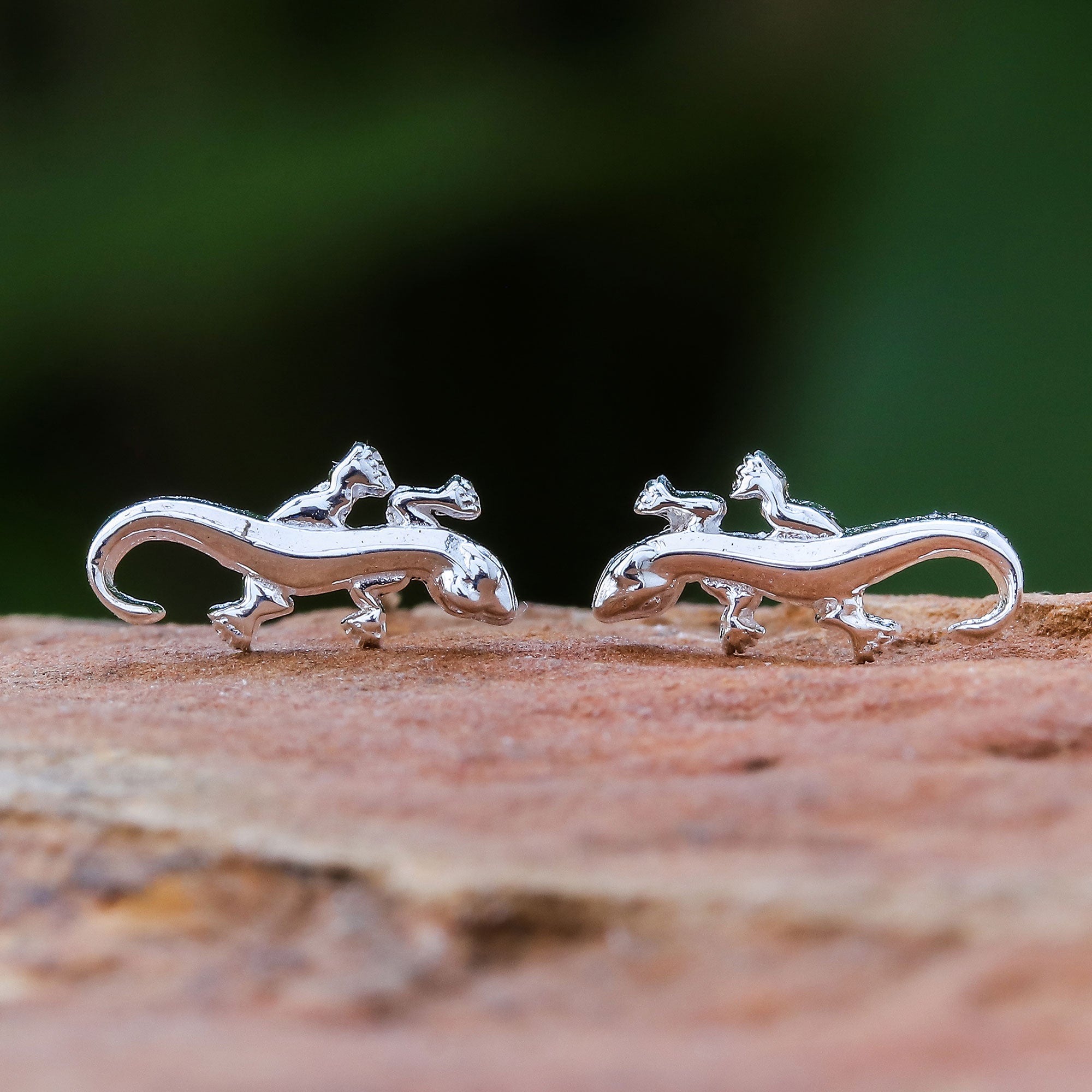 Premium 925 Silver Salamander Stud Earrings - Handcrafted Elegance from Thailand