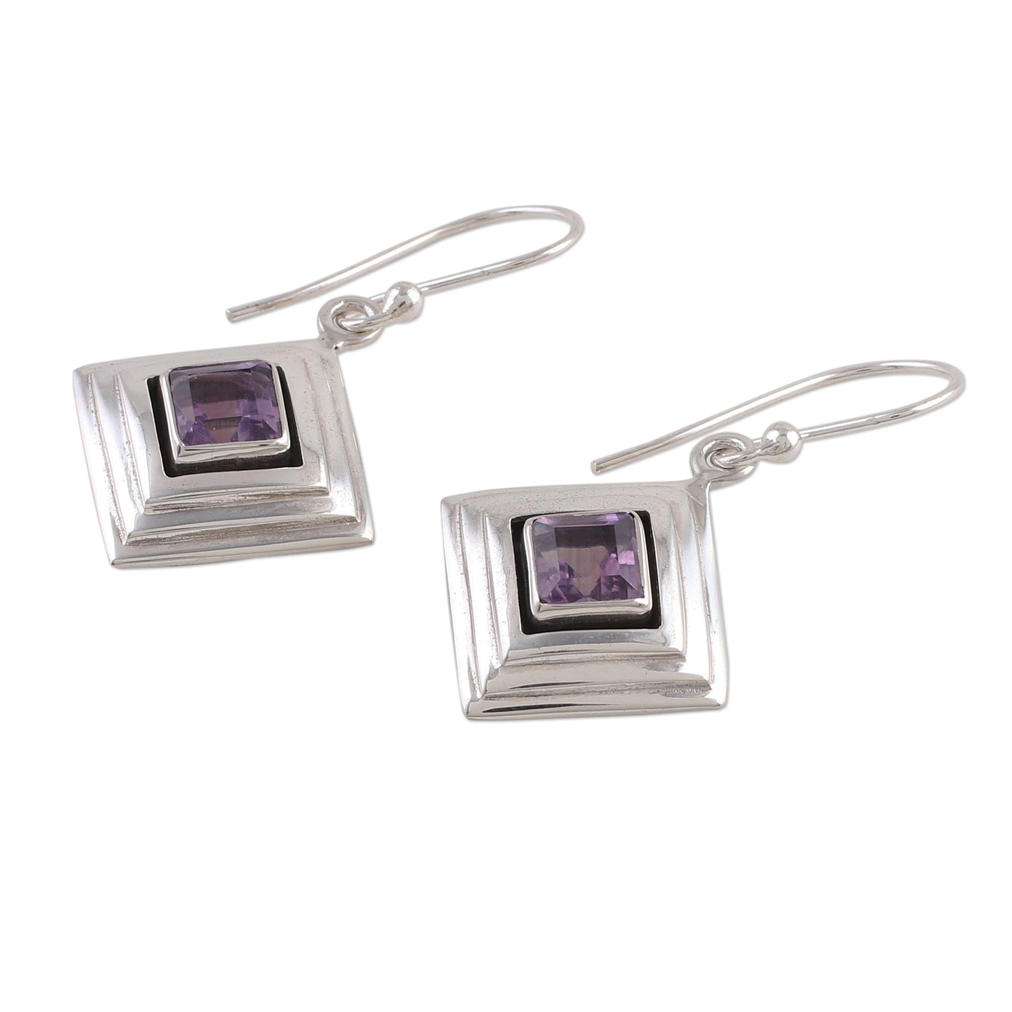 Premium Amethyst Dangle Earrings - Sterling Silver Modern Jewelry