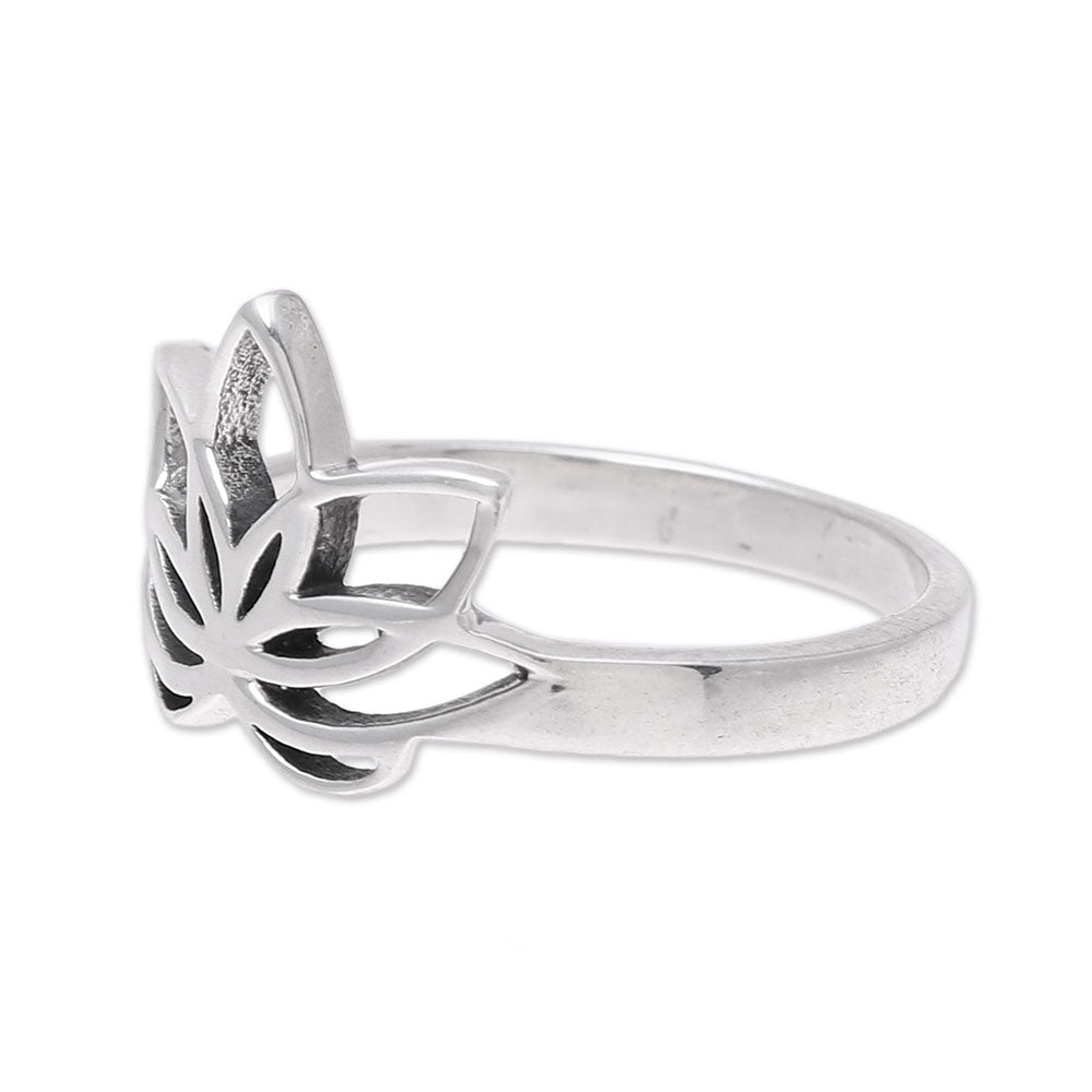 Premium Sterling Silver Lotus Flower Cocktail Ring - Elegant Indian Design