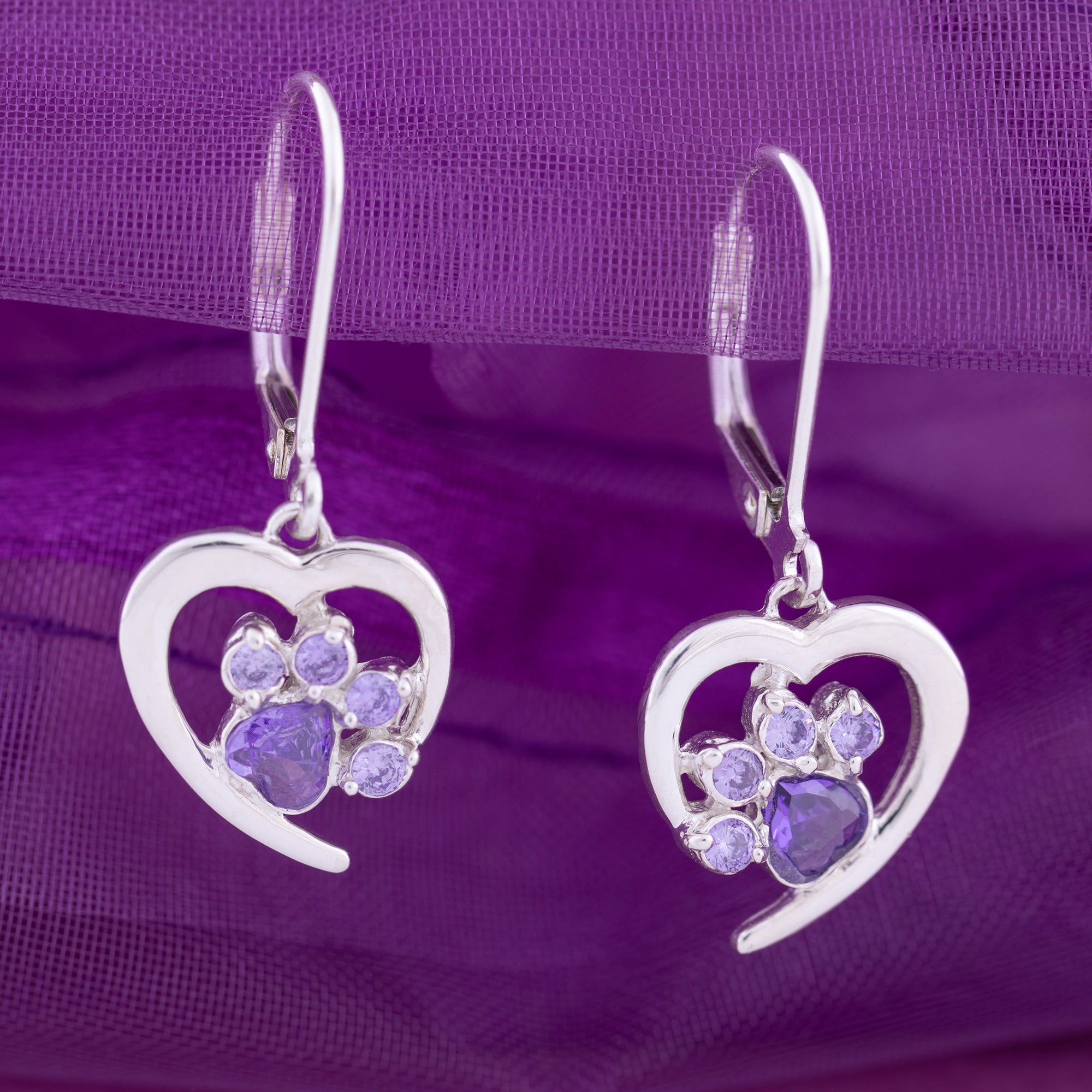 Premium Sterling Silver Birthstone Paw Print Earrings - Always in My Heart