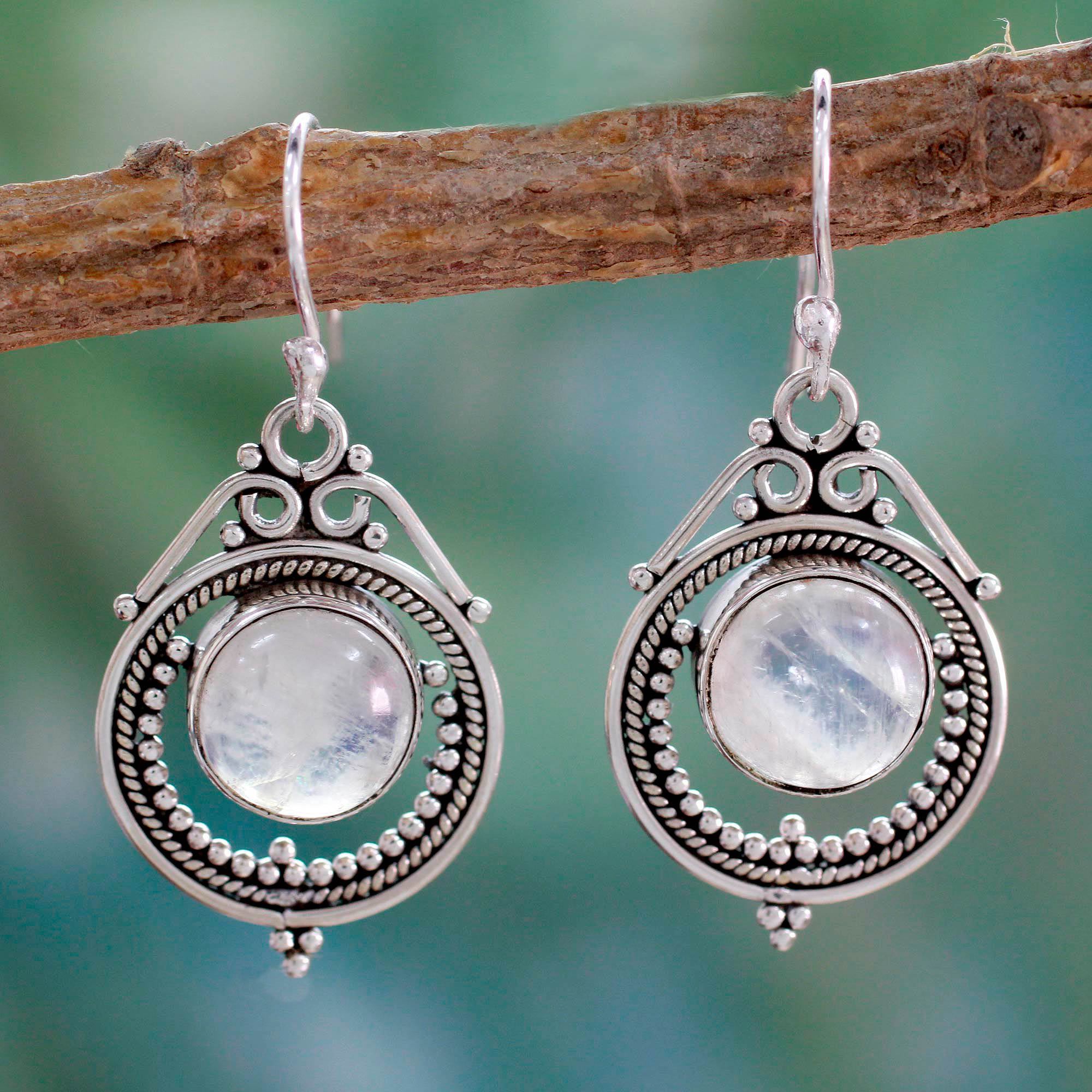 Premium Sterling Silver Moonstone Dangle Earrings – Ultimate Indian Artistry