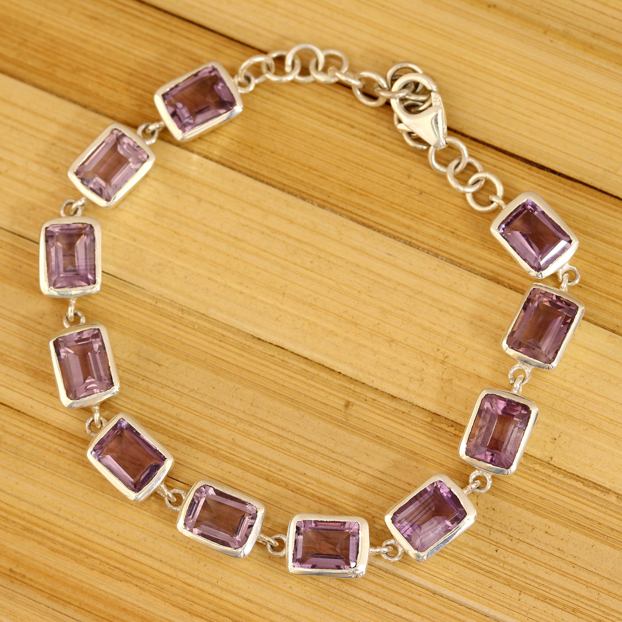 Premium Royal Rectangles Amethyst Bracelet - Handcrafted Sterling Silver Jewelry from India