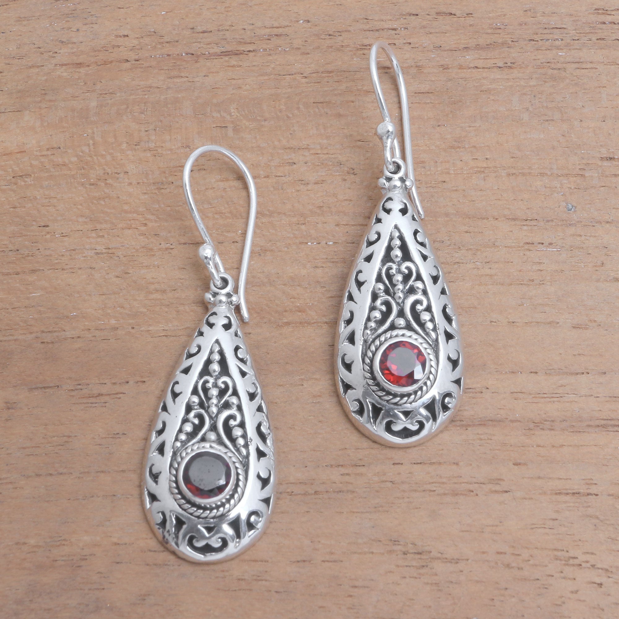 Premium Handcrafted Garnet Teardrop Dangle Earrings in Sterling Silver