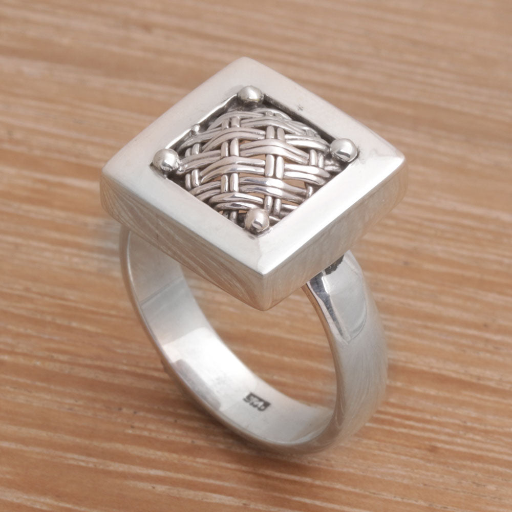 Premium Balinese Ketupat Sterling Silver Cocktail Ring - Handwoven Elegance