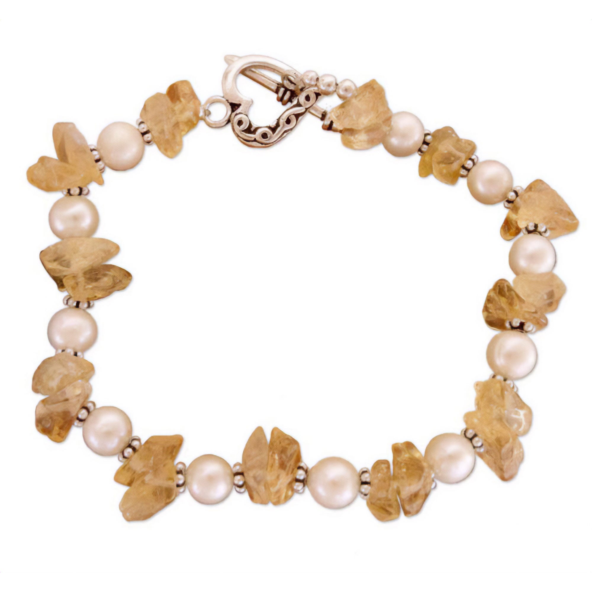 Premium Summer Moon Citrine & Pearl Bracelet - Handcrafted Elegance