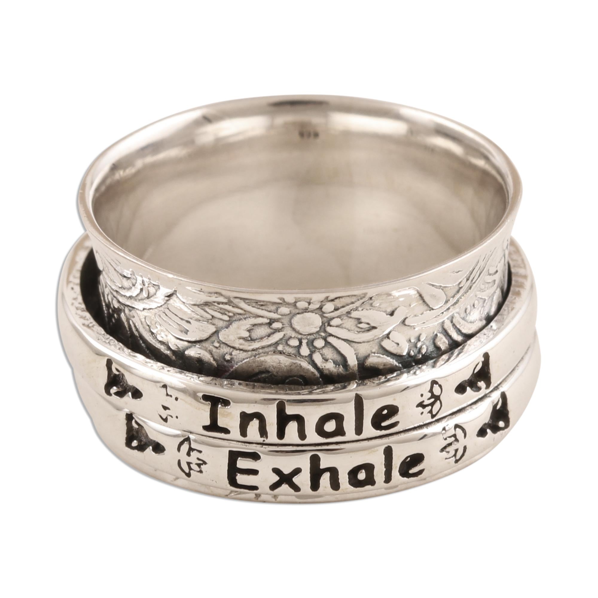 Premium Sterling Silver Inhale Exhale Meditation Spinner Ring - Upgrade Your Mindfulness Routine