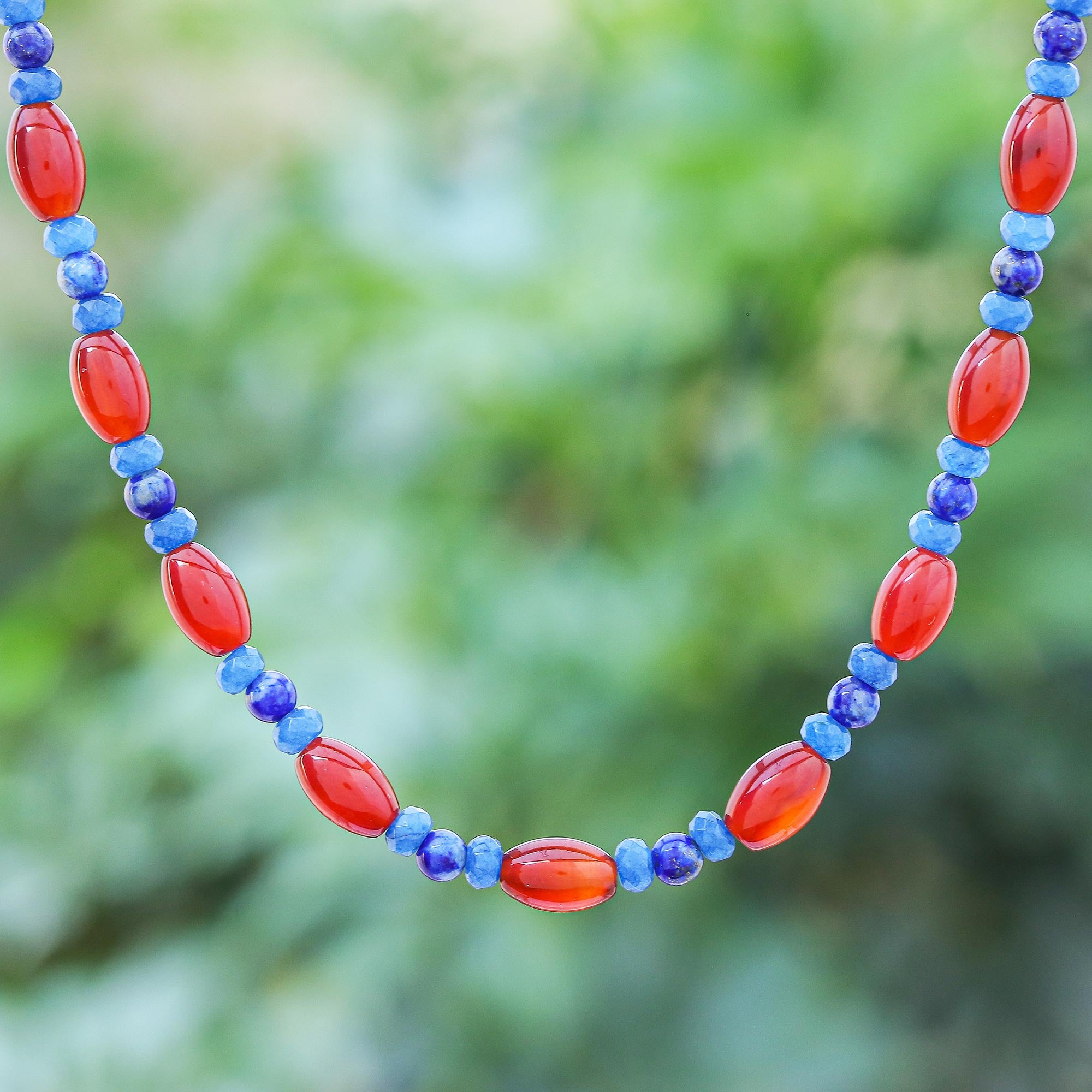 Premium Handmade Carnelian & Lapis Lazuli Beaded Necklace - Candy Luck Collection