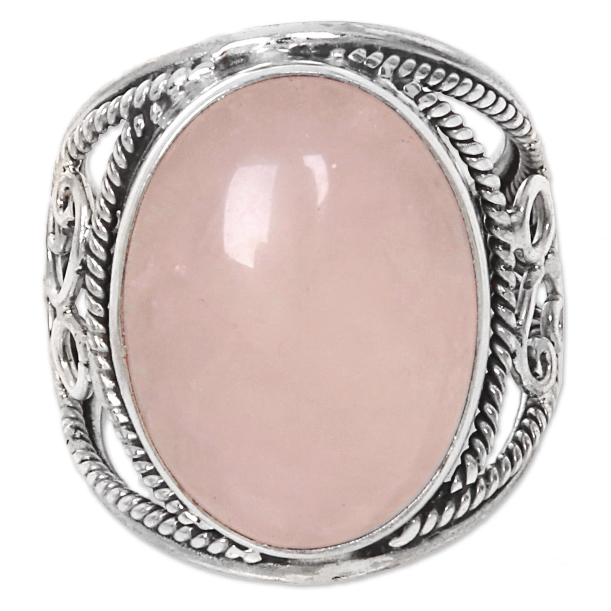 Premium Pink Moon Rose Quartz Sterling Silver Ring – Handcrafted in Indonesia