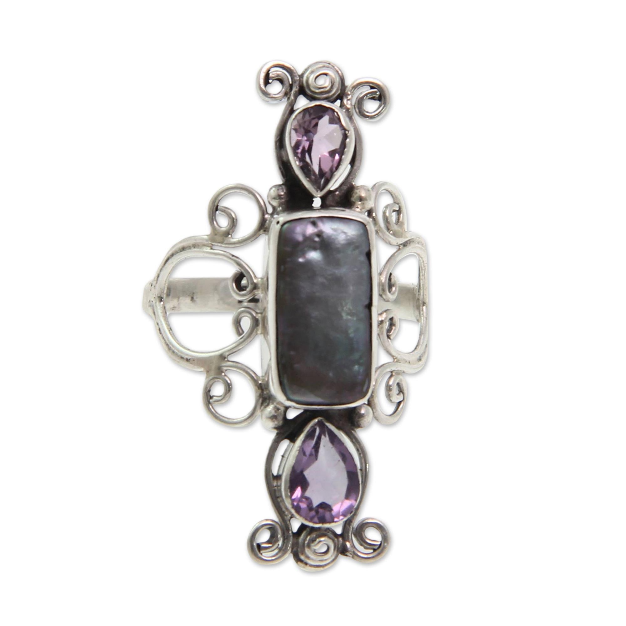 Premium Lavender Myths Pearl & Amethyst Silver Ring