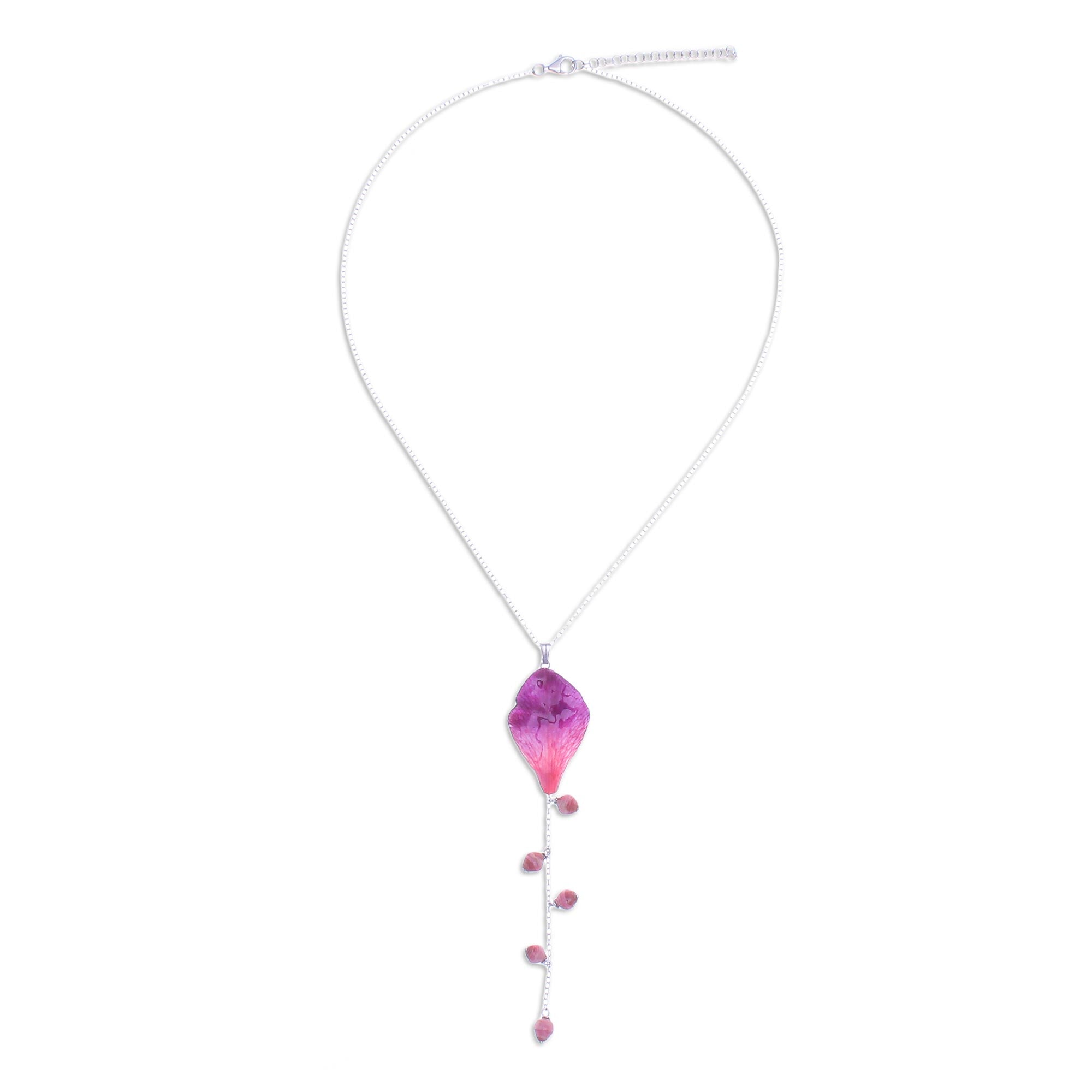 Premium Fuchsia Orchid Pendant Necklace – Sterling Silver Elegance