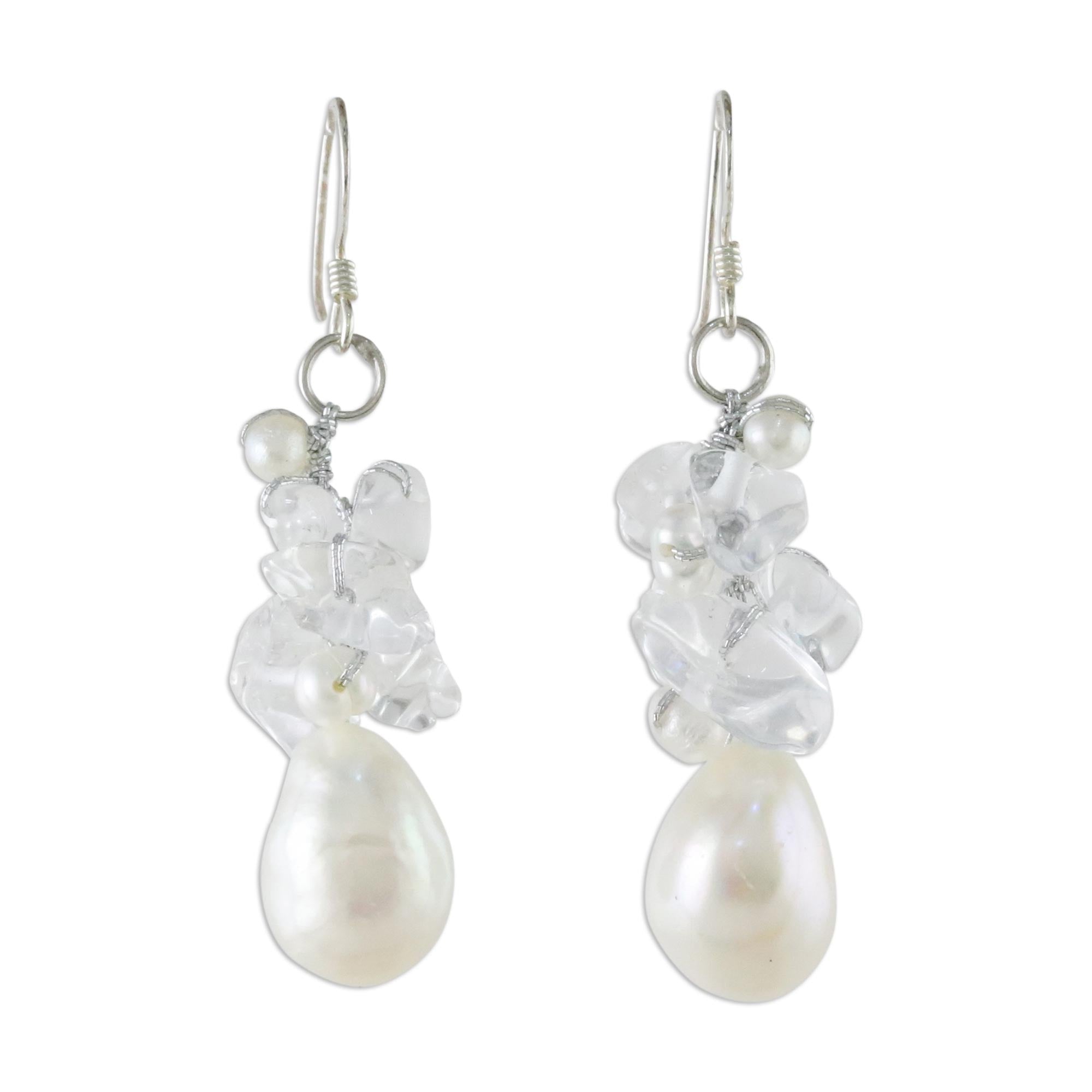 Premium Icicles Pearl & Quartz Cluster Earrings – Handcrafted Elegance