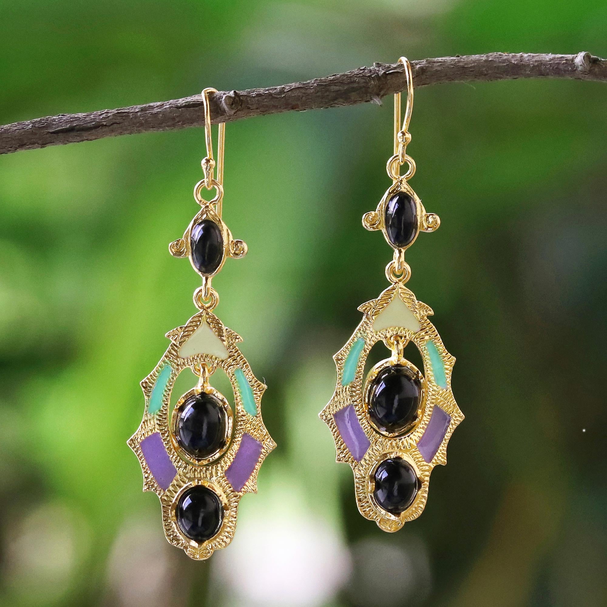 Premium Thai Gold Plated Brass Elegant Dangle Earrings - Handcrafted in Thailand