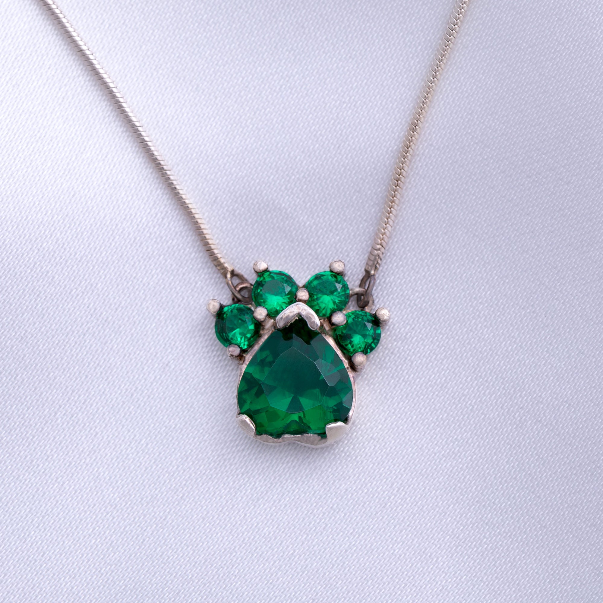 Premium Paw Print Birthstone Pendant Necklace - Handcrafted in Bolivia