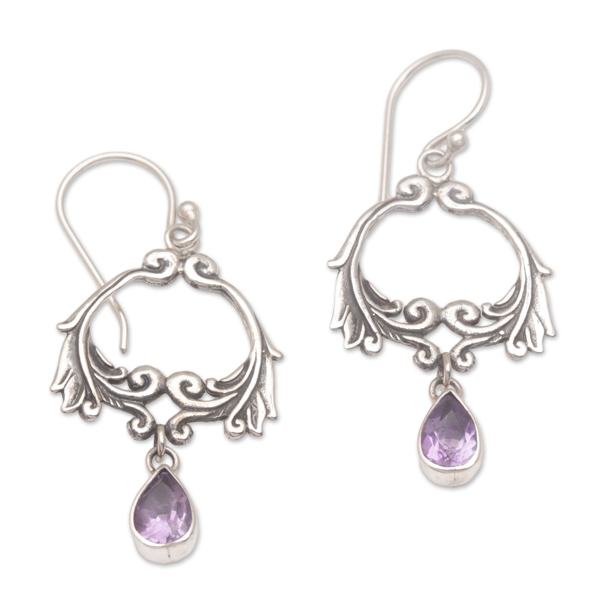 Premium Sterling Silver Amethyst Garland Earrings - Handcrafted by Bali Artisans