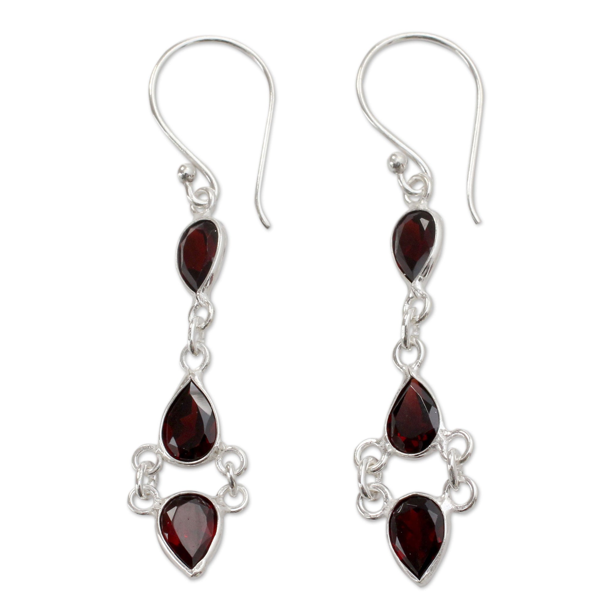 Premium Mystic Wonder Garnet & Silver Dangle Earrings - Handcrafted Elegance