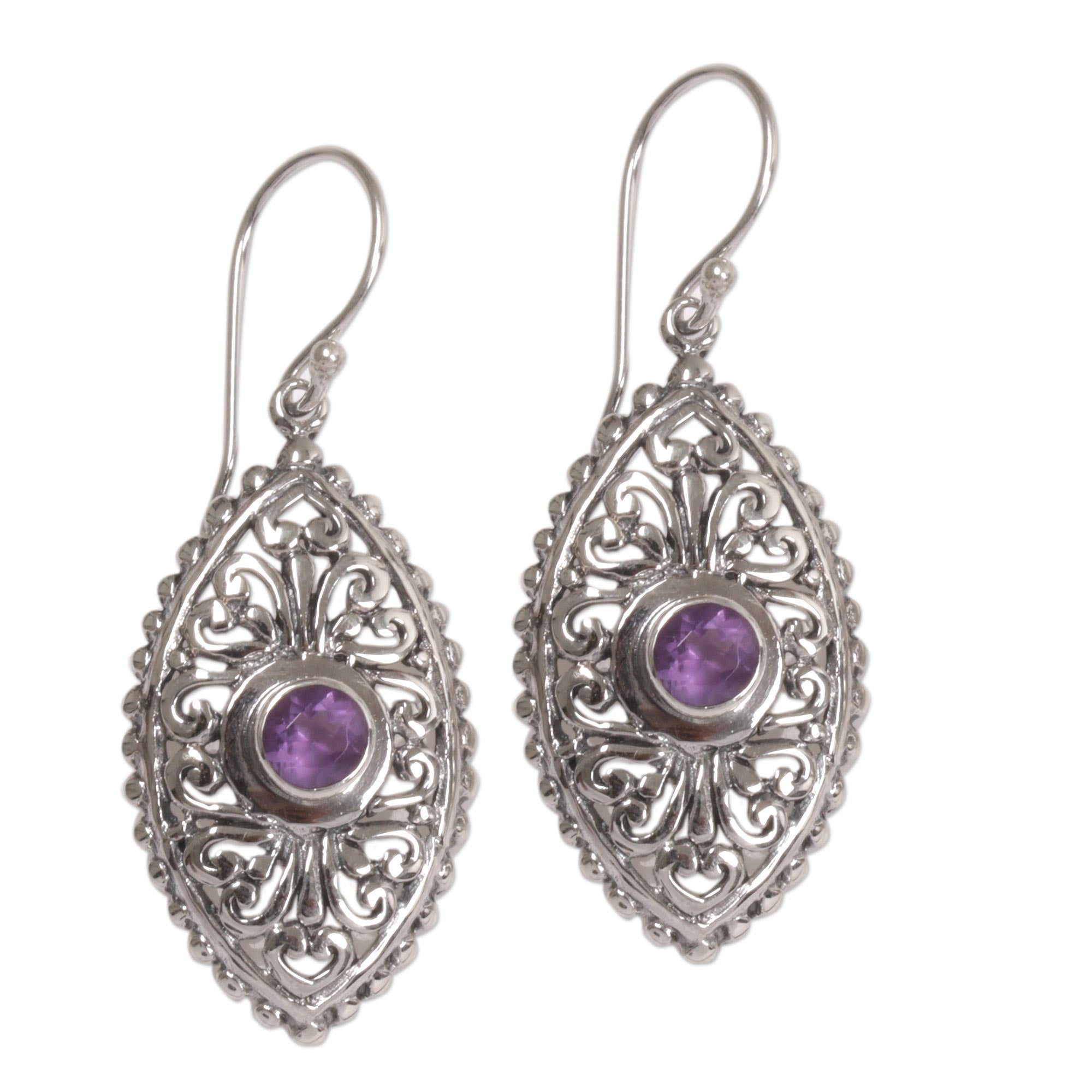 Premium Amethyst Dangle Earrings - Handcrafted Balinese Sterling Silver Jewelry