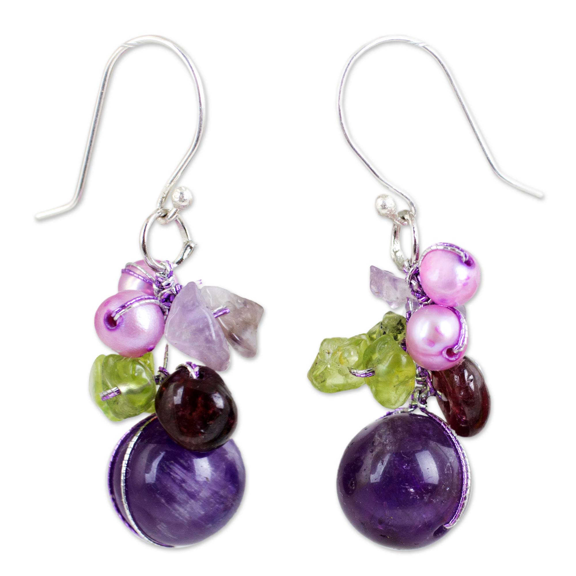 Premium Bright Bouquet Gemstone & Pearl Earrings - Handcrafted Elegance