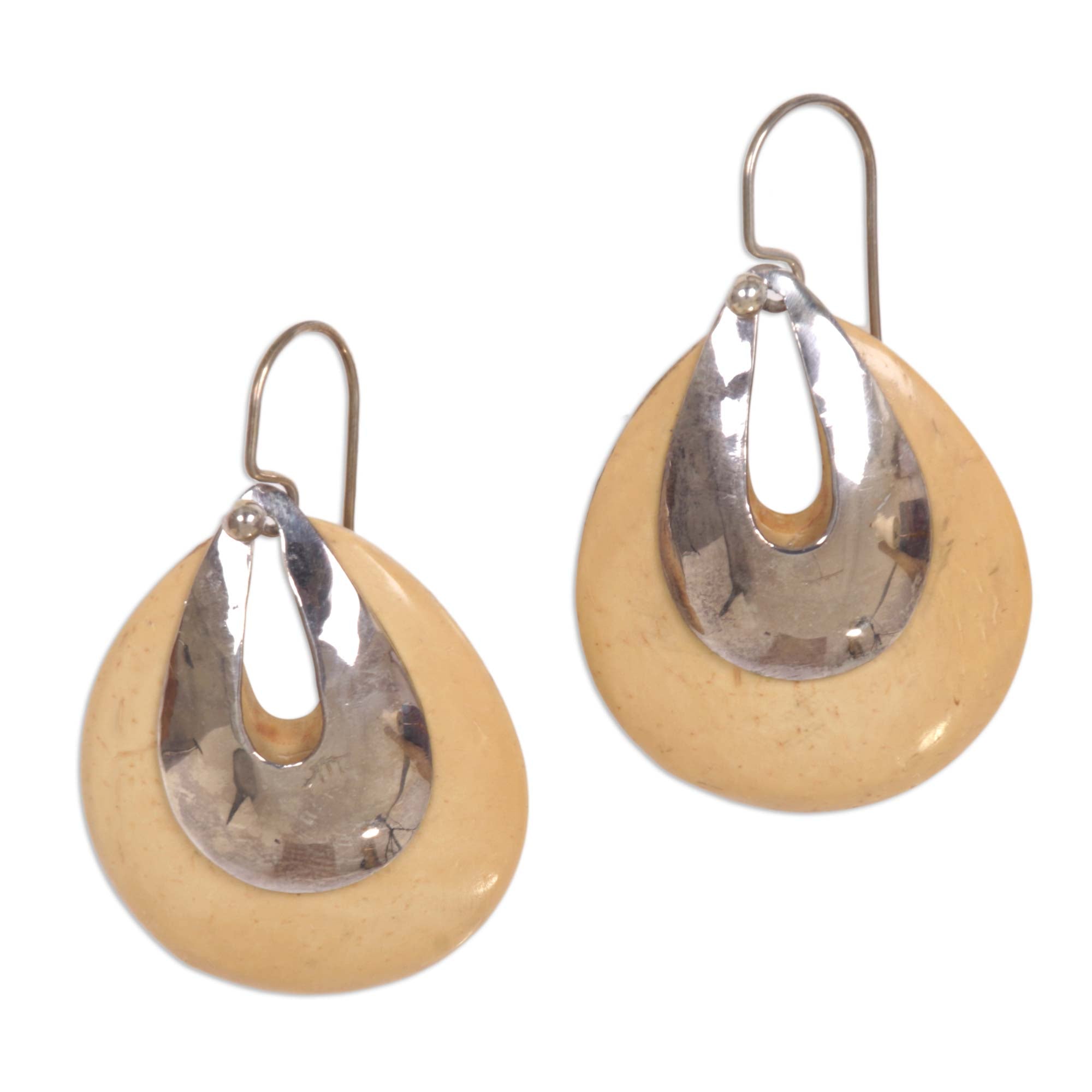 Premium Coconut Shell Dangle Earrings – Handcrafted Silver Tribute