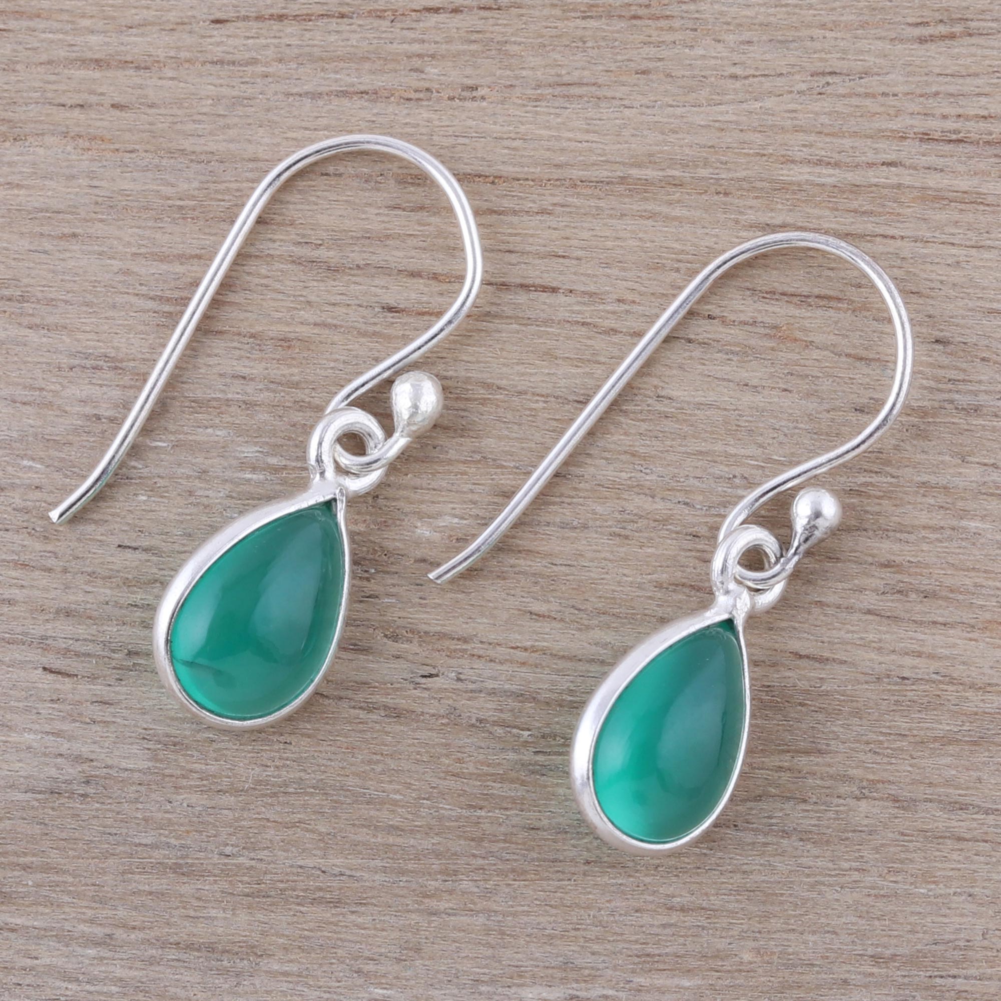 Premium Green Onyx Teardrop Silver Earrings - Elegant Dangle Design