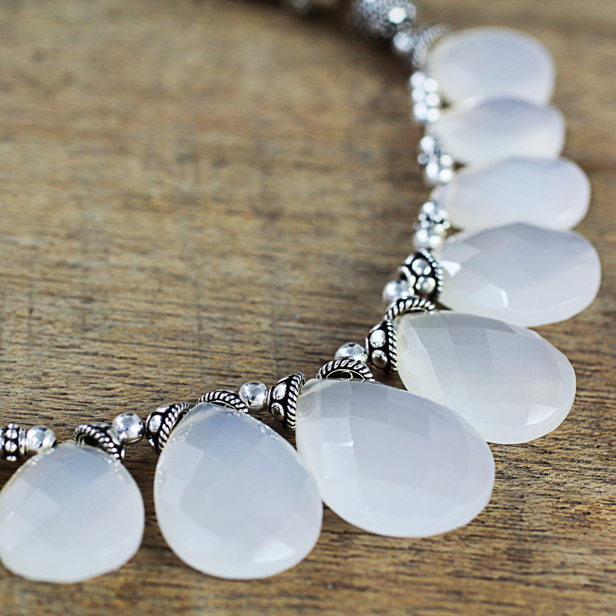 Premium White Chalcedony Sterling Silver Choker Necklace