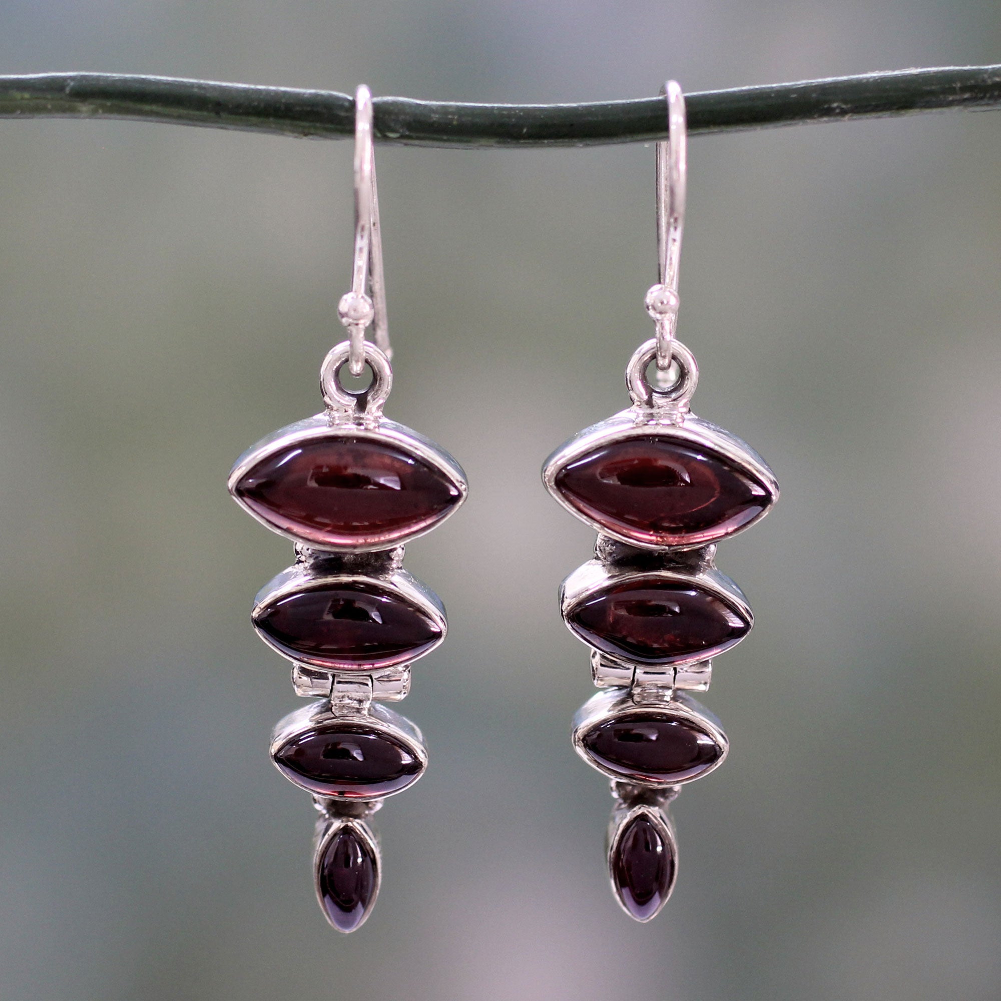 Premium Romantic Quartet Garnet Dangle Earrings in Sterling Silver