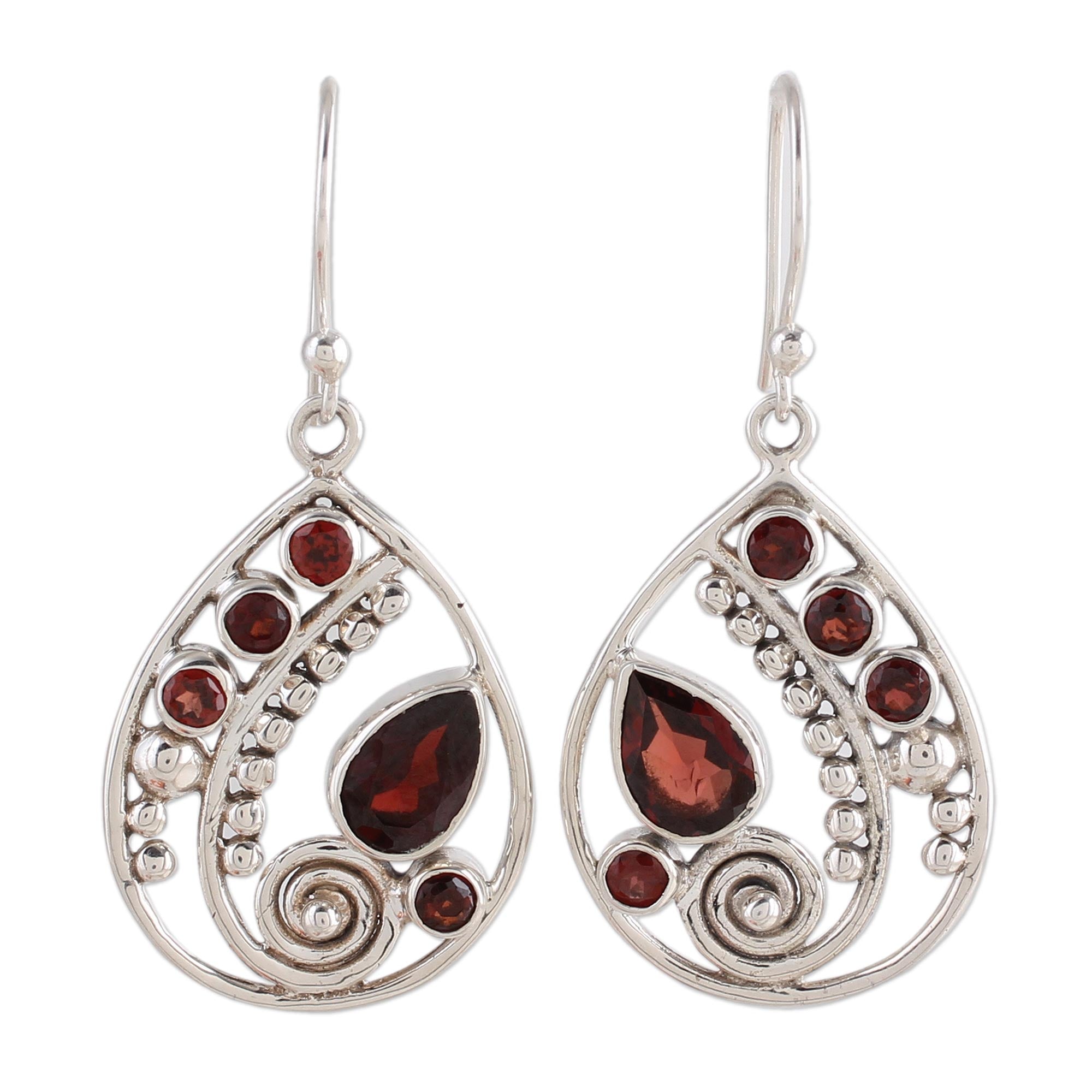 Premium Scarlet Dew Garnet Dangle Earrings - Handcrafted Sterling Silver