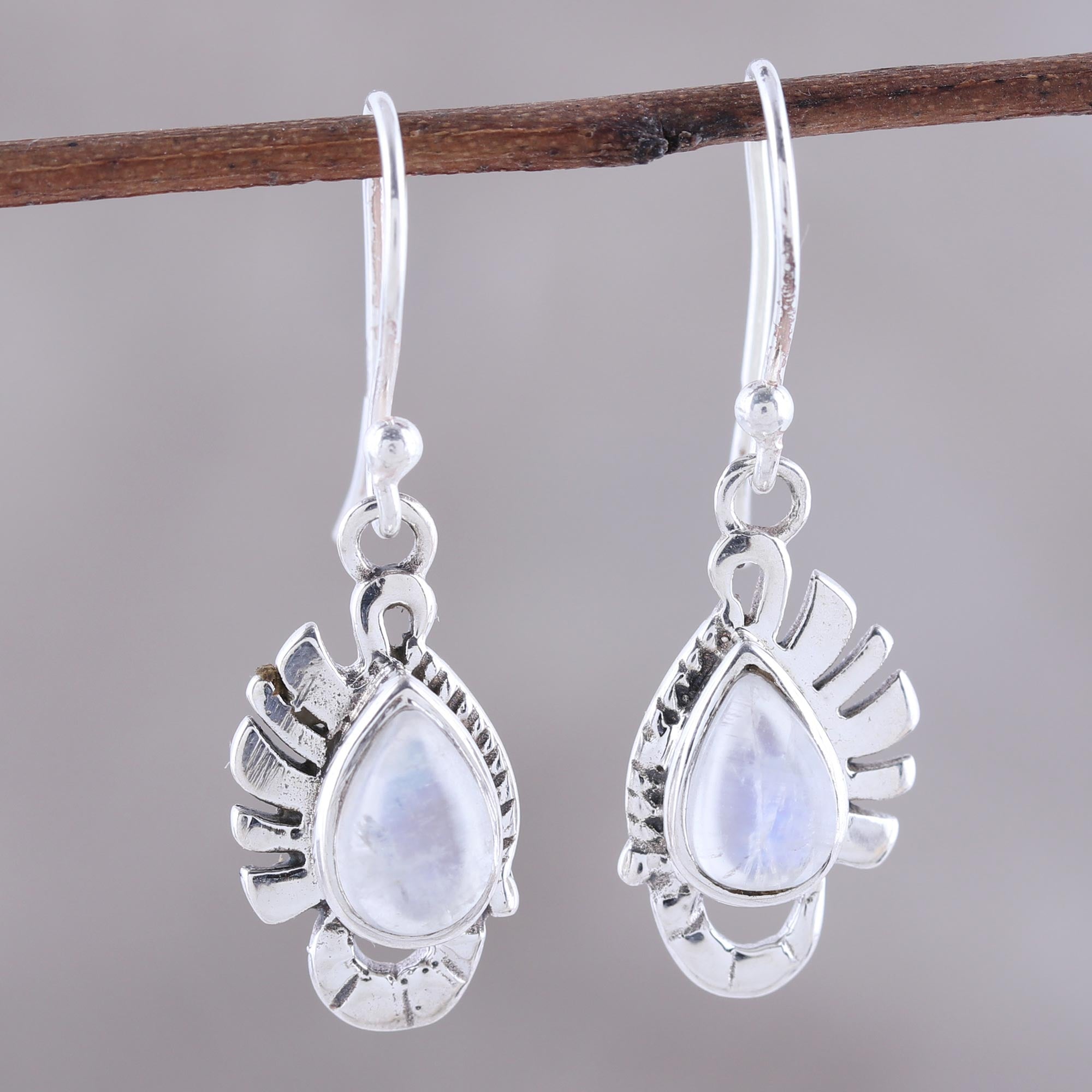 Premium Rainbow Moonstone Dangle Earrings – Handcrafted Sterling Silver Jewelry from India