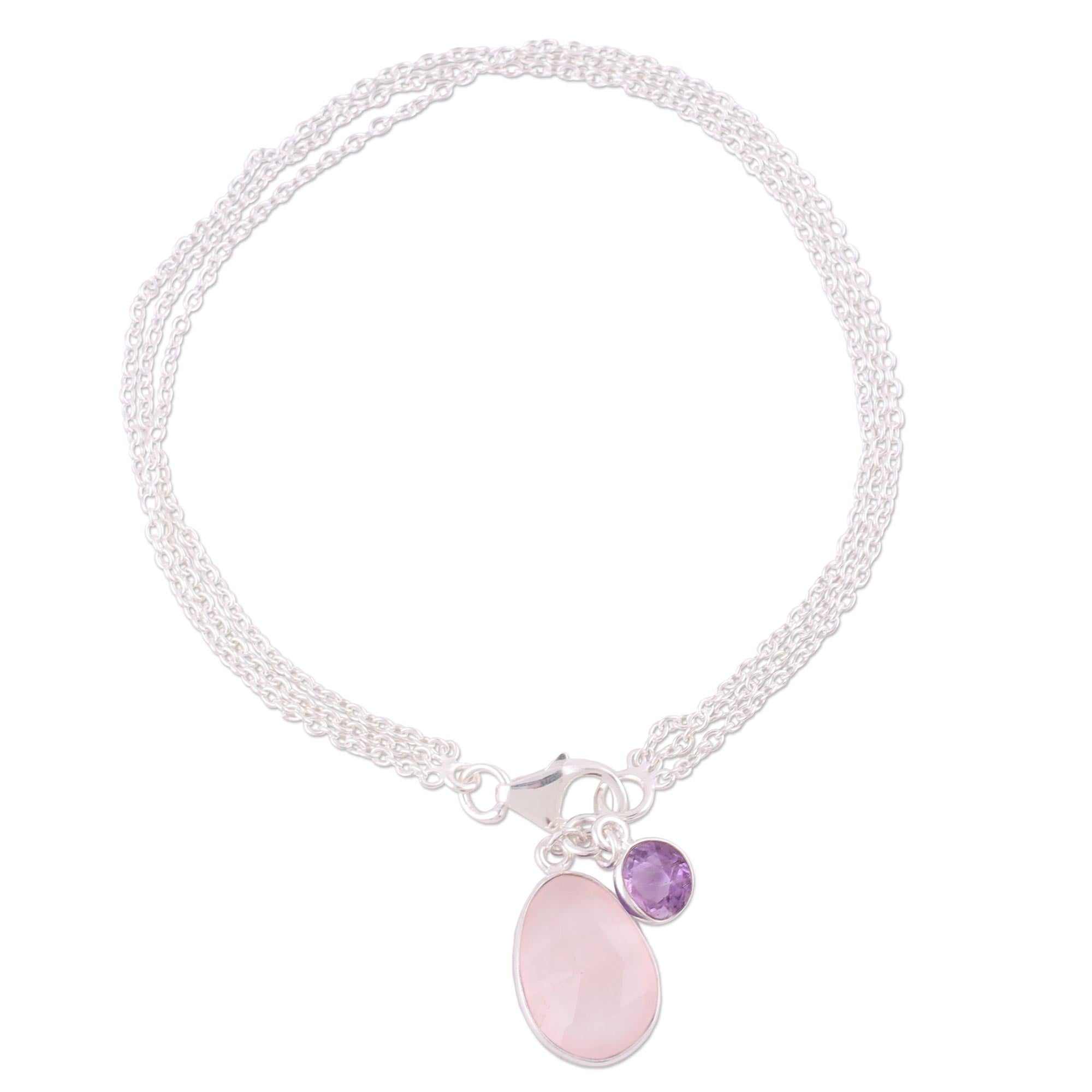 Premium Twinkling Harmony Silver Rose Quartz Amethyst Bracelet