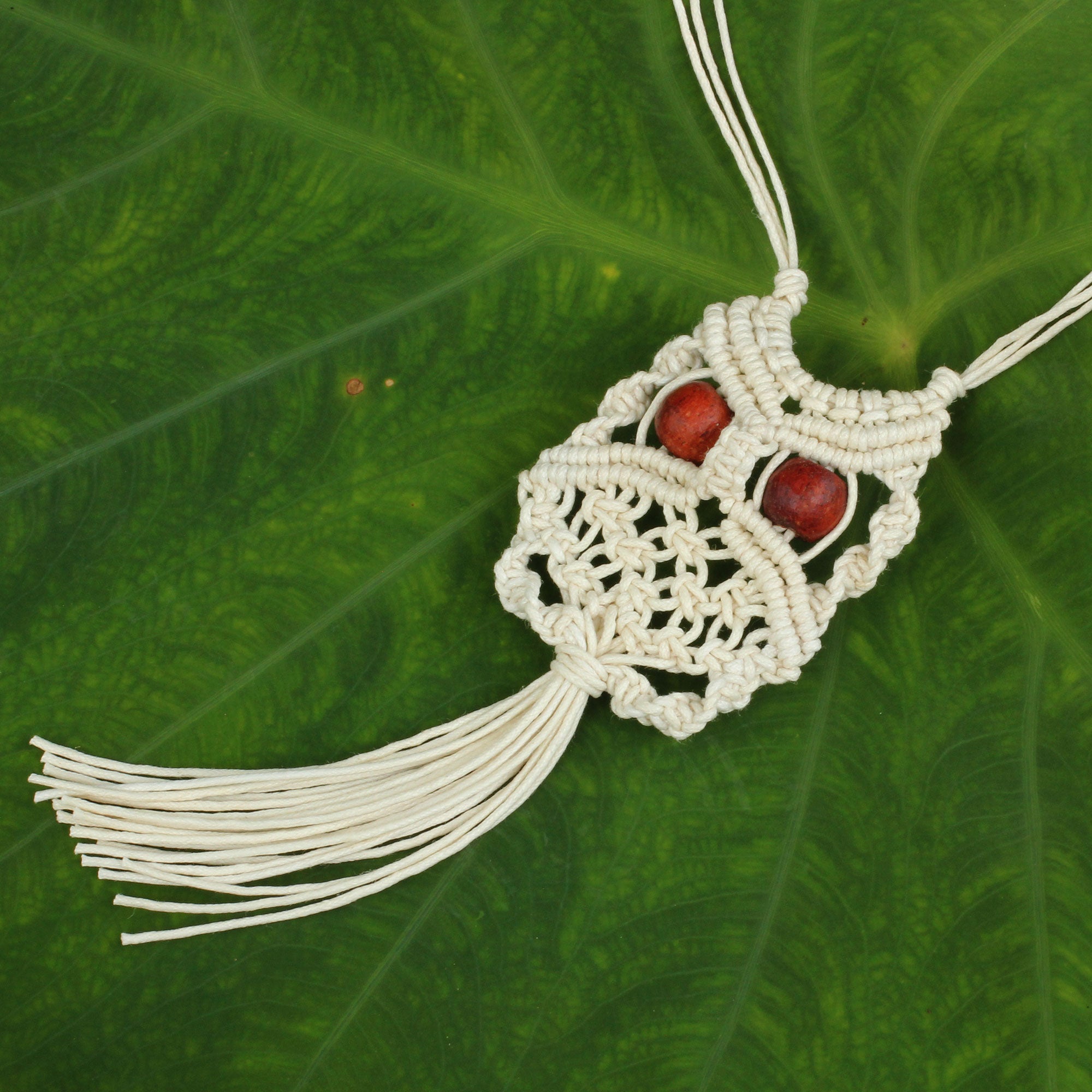 Premium White Owl Handcrafted Thai Macrame Bird Necklace