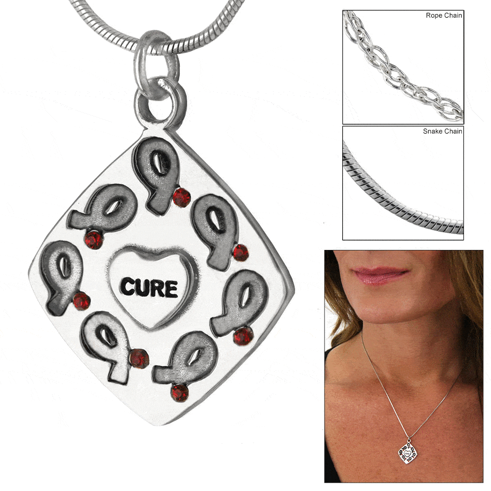 Premium Sterling Silver Diabetes Awareness Necklace - 'Cure' Pendant