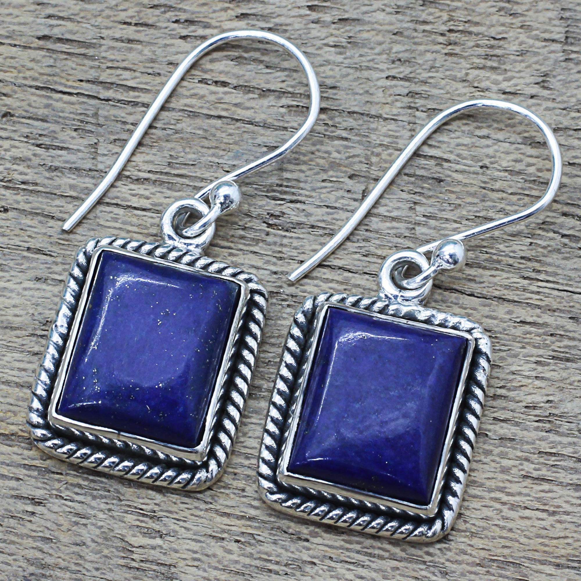 Premium Lapis Lazuli Sterling Silver Rectangle Dangle Earrings - Handcrafted Elegance