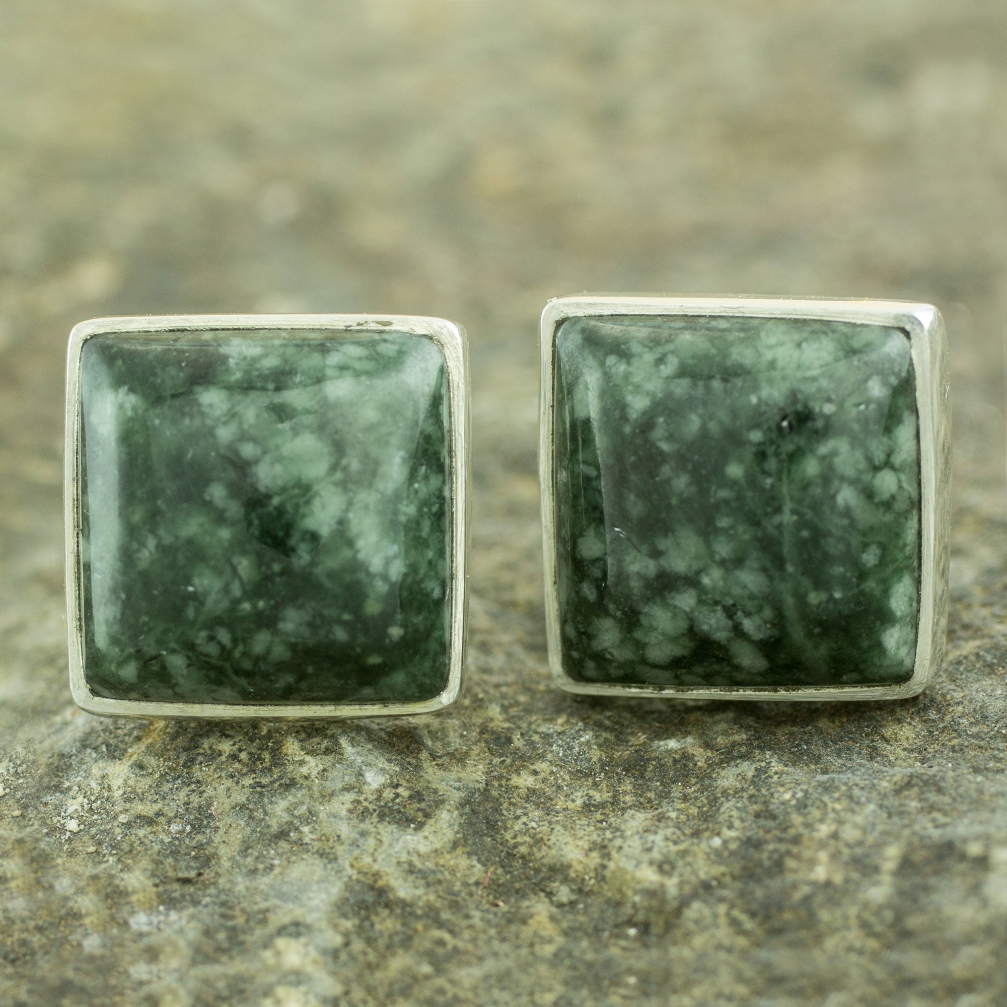 Premium Forest Mystique Silver & Green Maya Jade Earrings