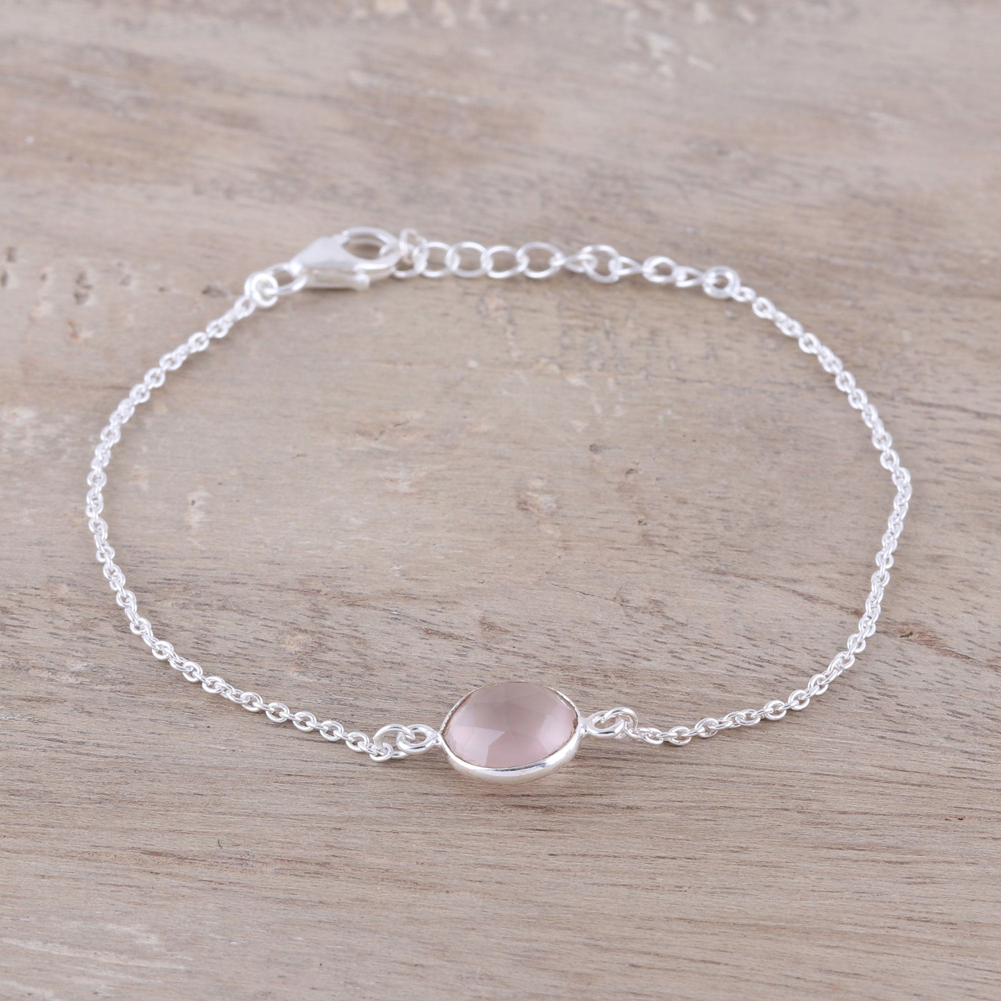 Premium Adjustable Rose Quartz Pendant Bracelet - Handcrafted in India