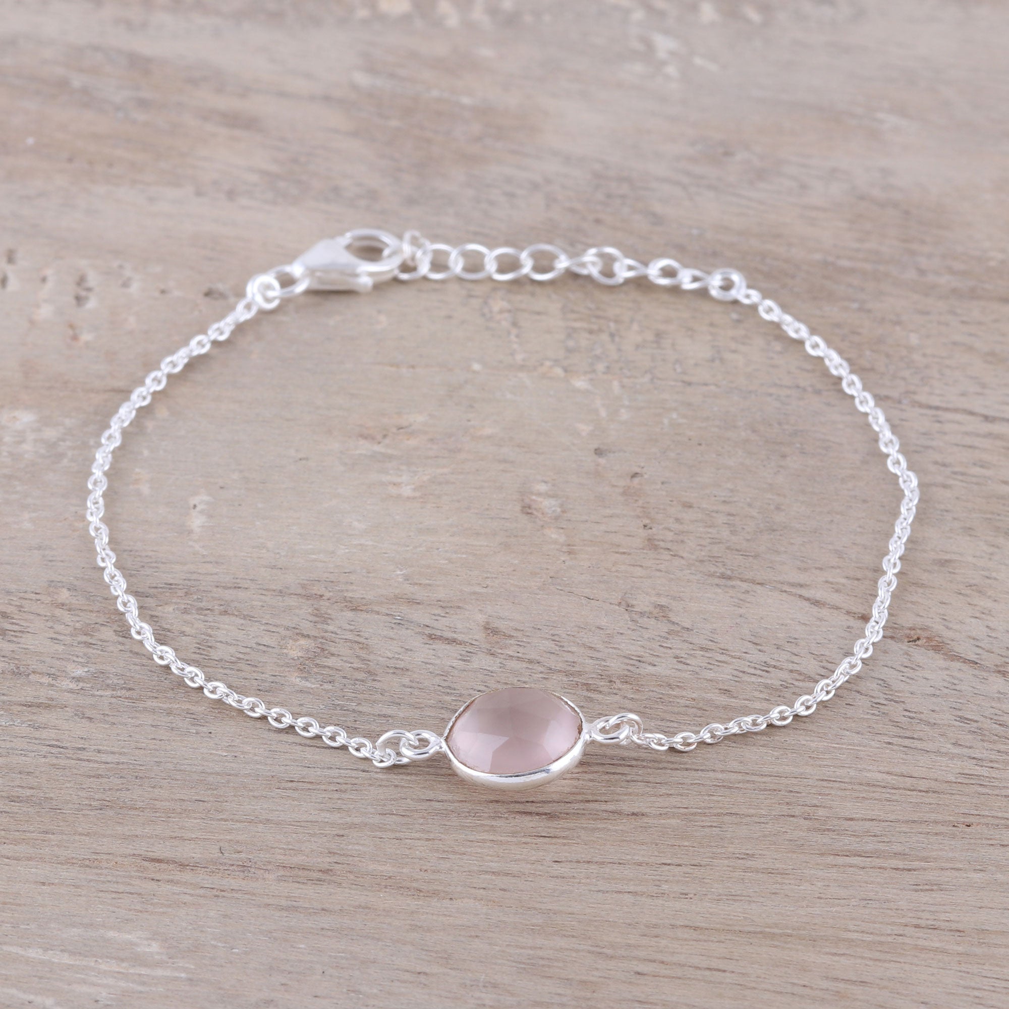 Premium Adjustable Rose Quartz Pendant Bracelet - Handcrafted in India