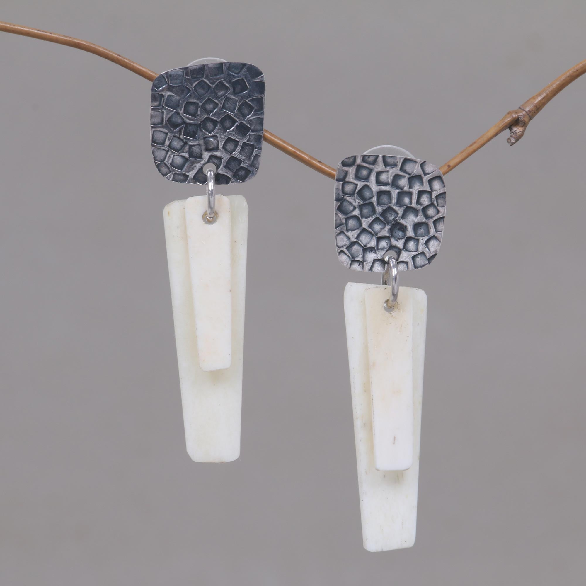 Premium White Dawn Handcrafted Sterling Silver & Buffalo Horn Earrings