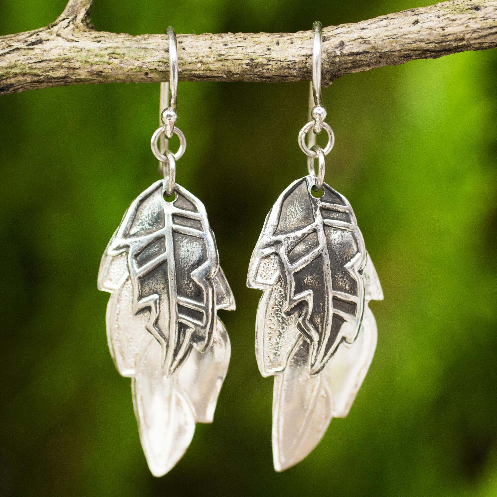 Premium Exotic Leaf Shadows Earrings - Handcrafted 925 Sterling Silver