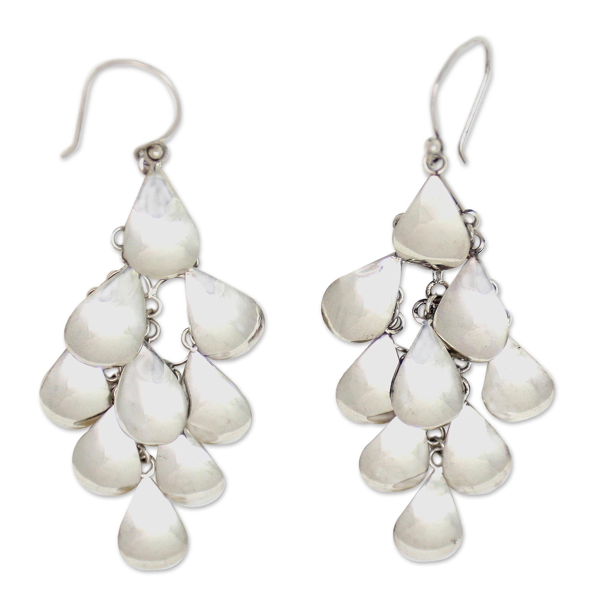 Premium Silver Petal Cascade Chandelier Earrings