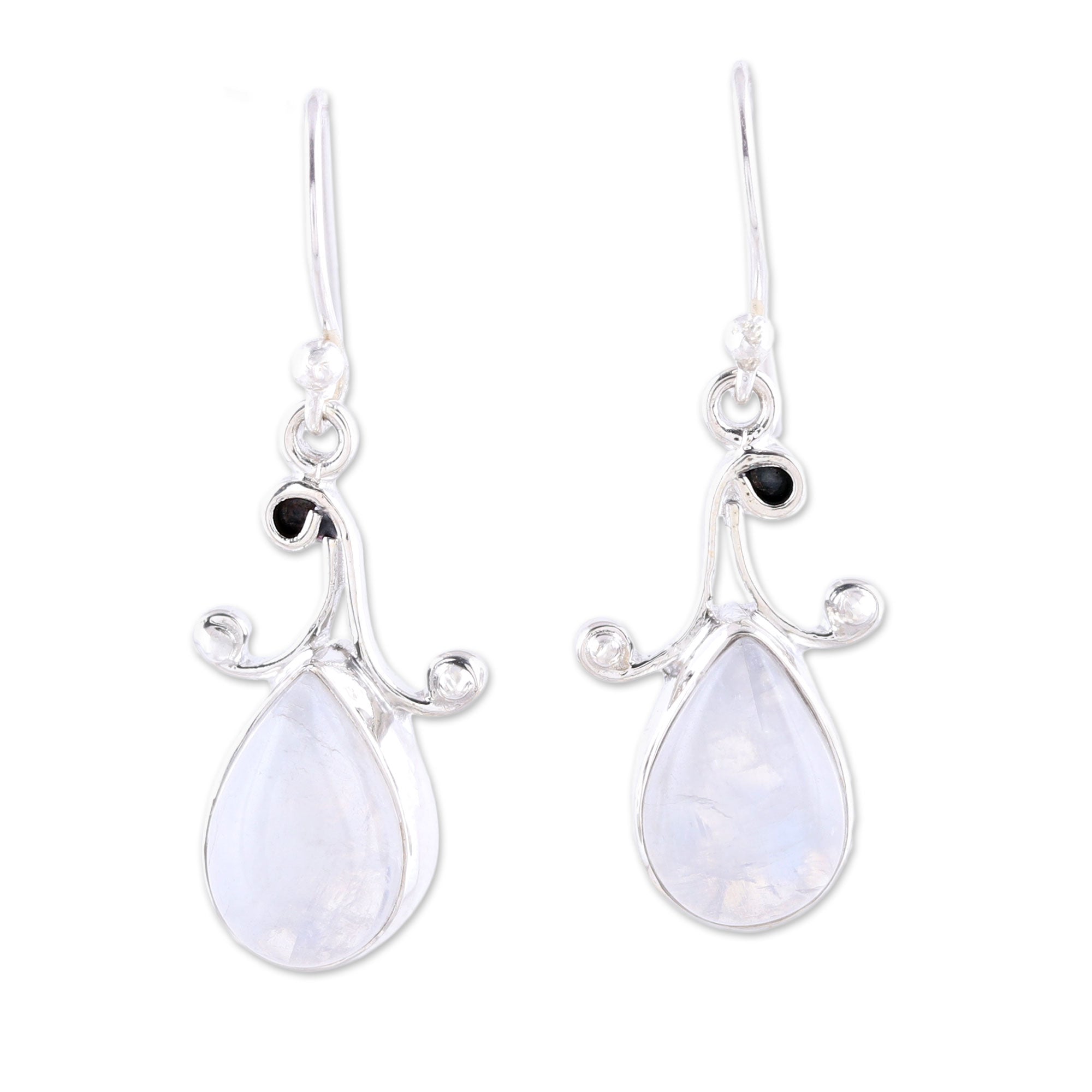 Premium Rainbow Moonstone Teardrop Dangle Earrings - Handcrafted Sterling Silver Jewelry