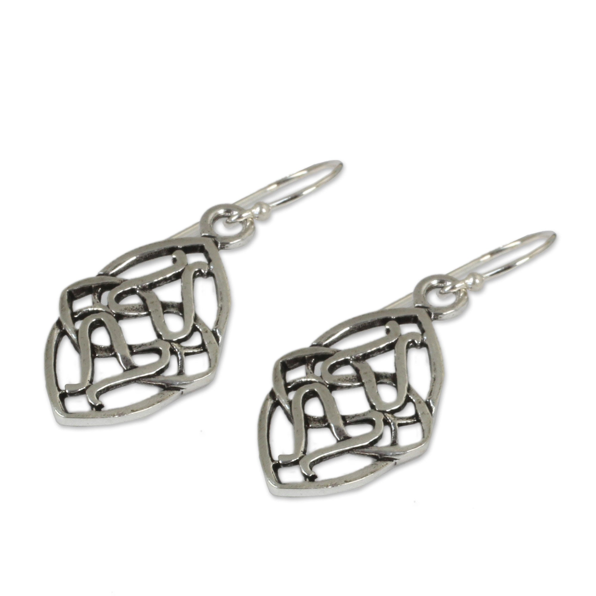 Premium Handcrafted Gordian Knot Sterling Silver Dangle Earrings from Thailand