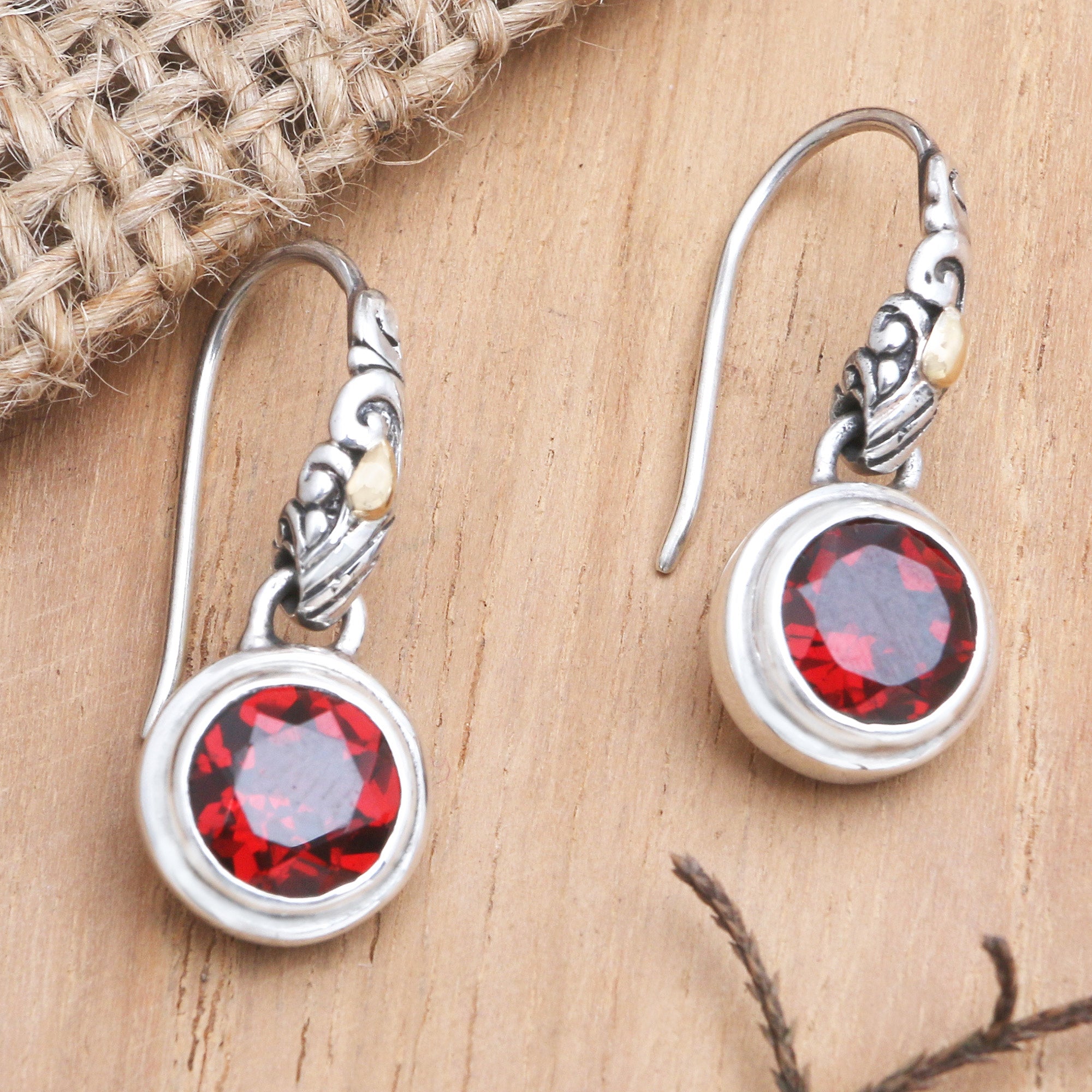 Premium Tropical Volcano Gold-Accented Garnet Dangle Earrings