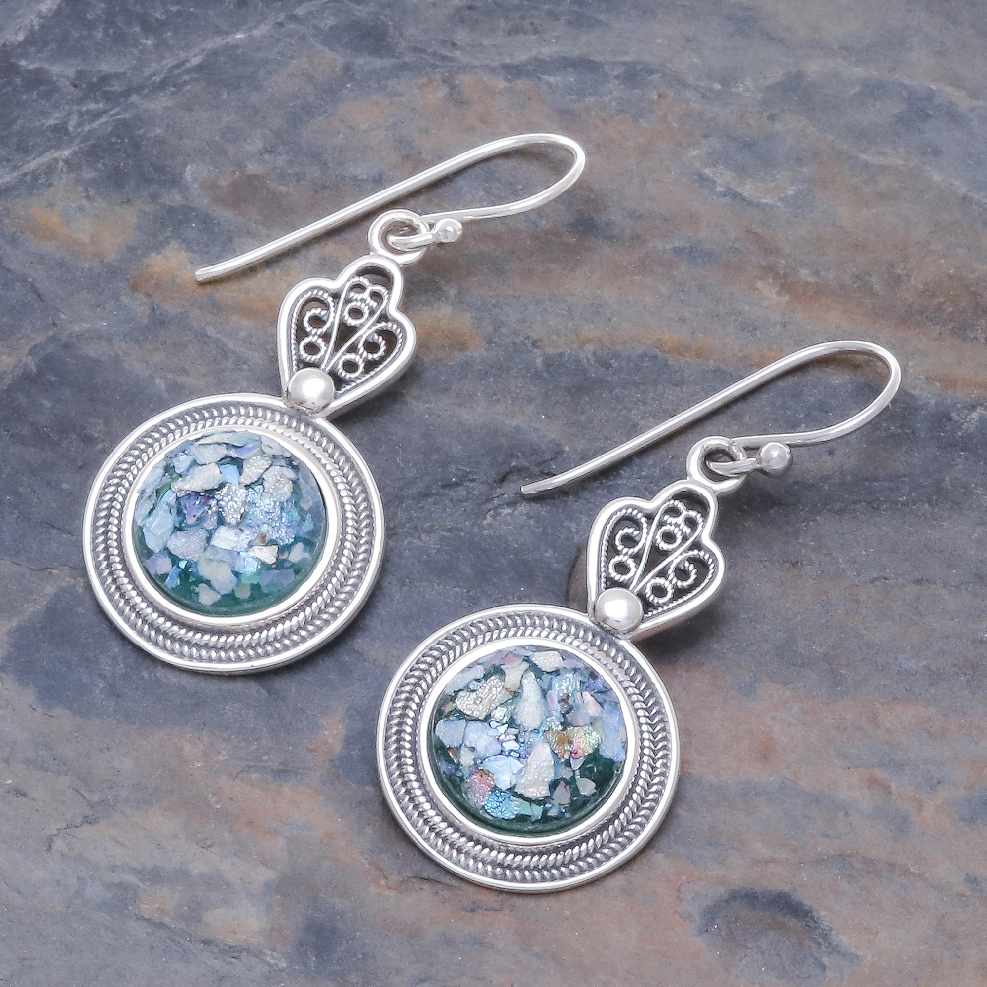 Premium Handcrafted Roman Glass Sterling Silver Earrings - Timeless Elegance