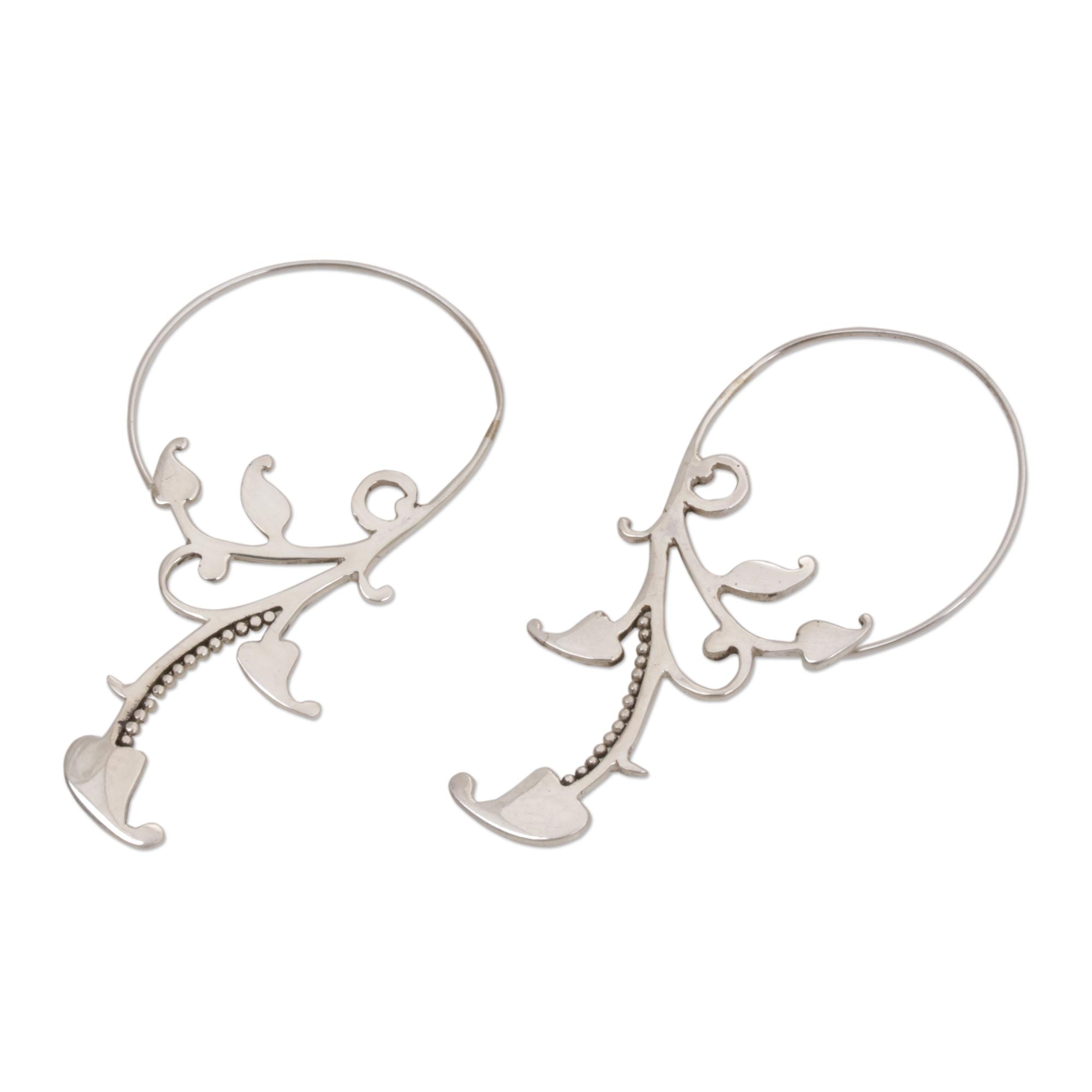 Premium Bali Sterling Silver Dotted Half-Hoop Earrings - Elegant Twist Design