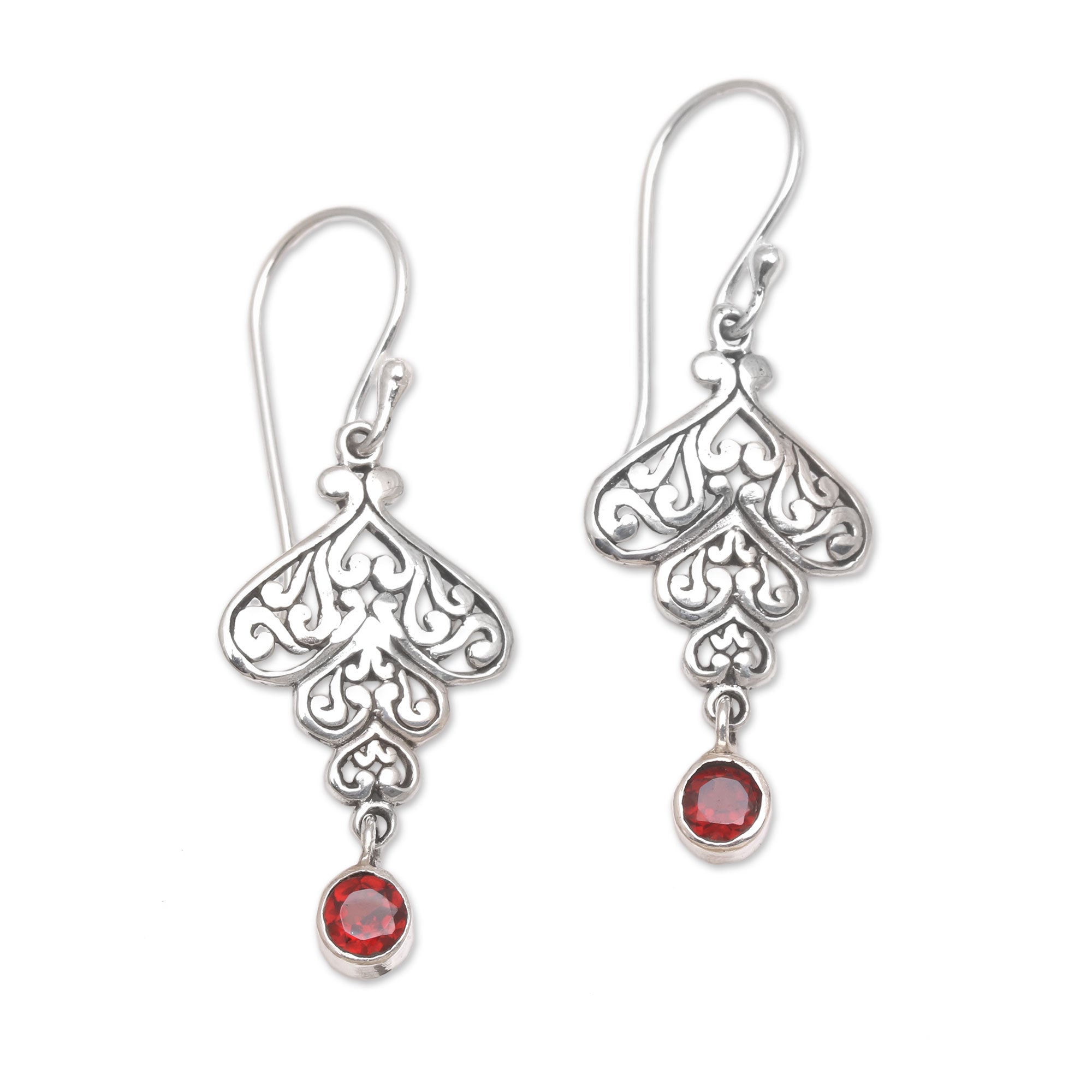 Premium Tumbling Hearts Garnet Dangle Earrings - Sterling Silver Elegance