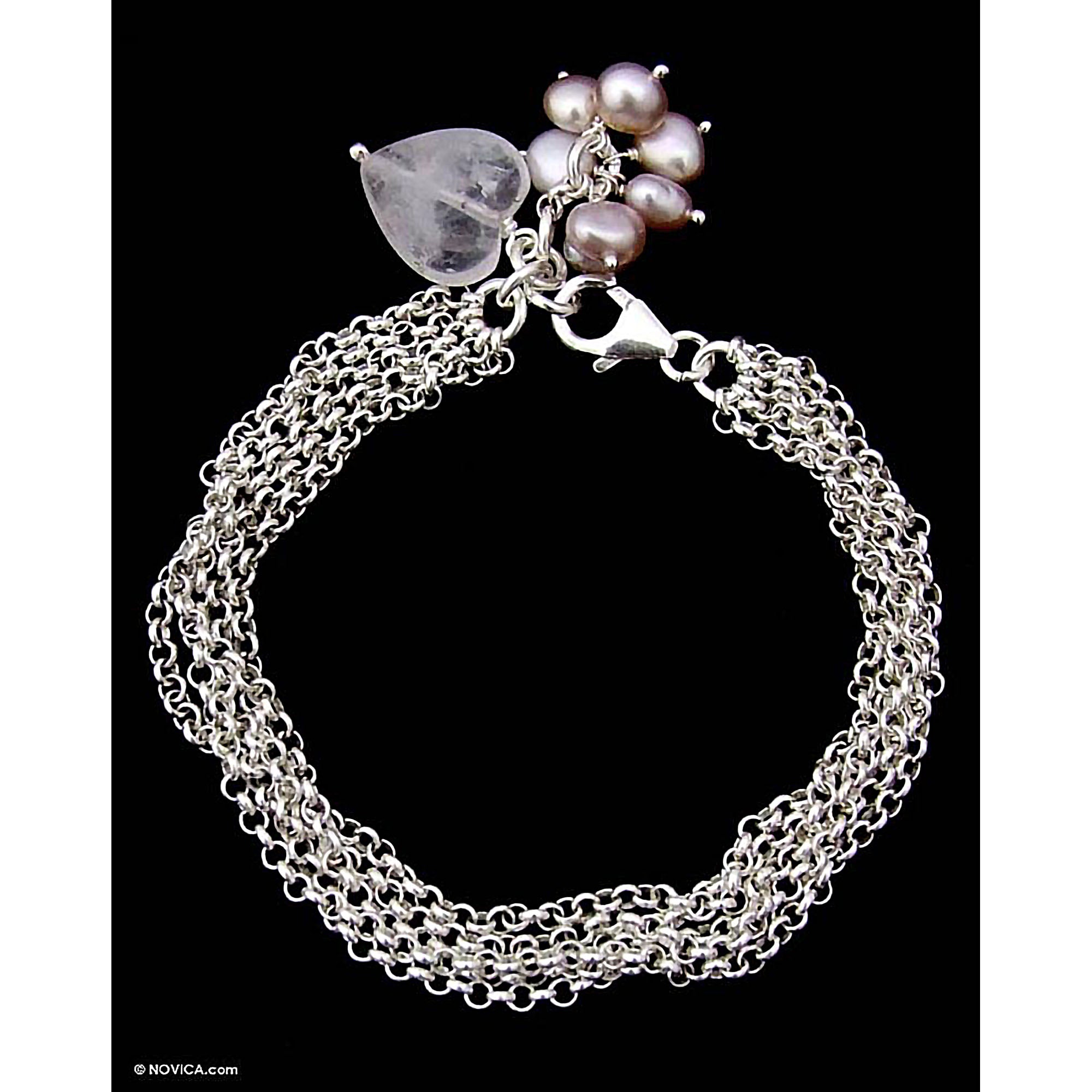 Premium Sterling Silver Love Bracelet with Rose Quartz & Pearls