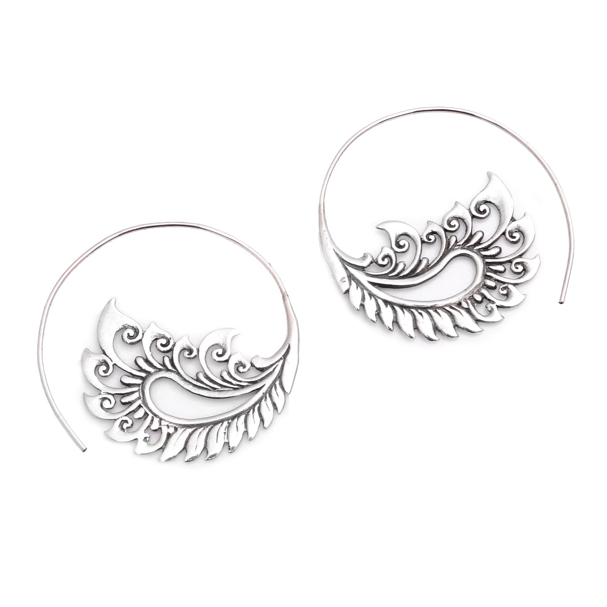 Premium Sterling Silver Paisley Half-Hoop Earrings - Artisan Crafted in Bali