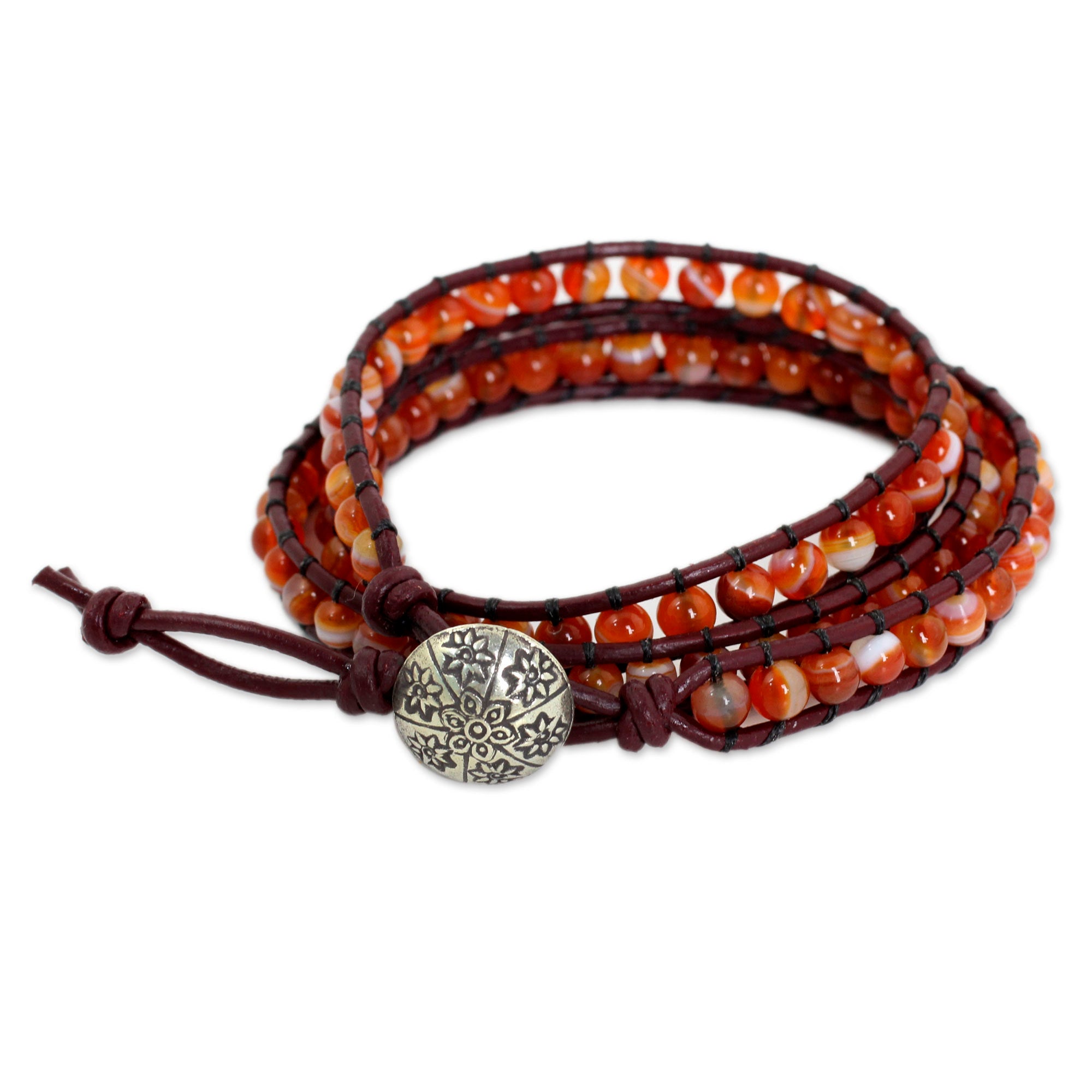 Premium Forest Flower Carnelian Wrap Bracelet - Handmade Artisan Jewelry